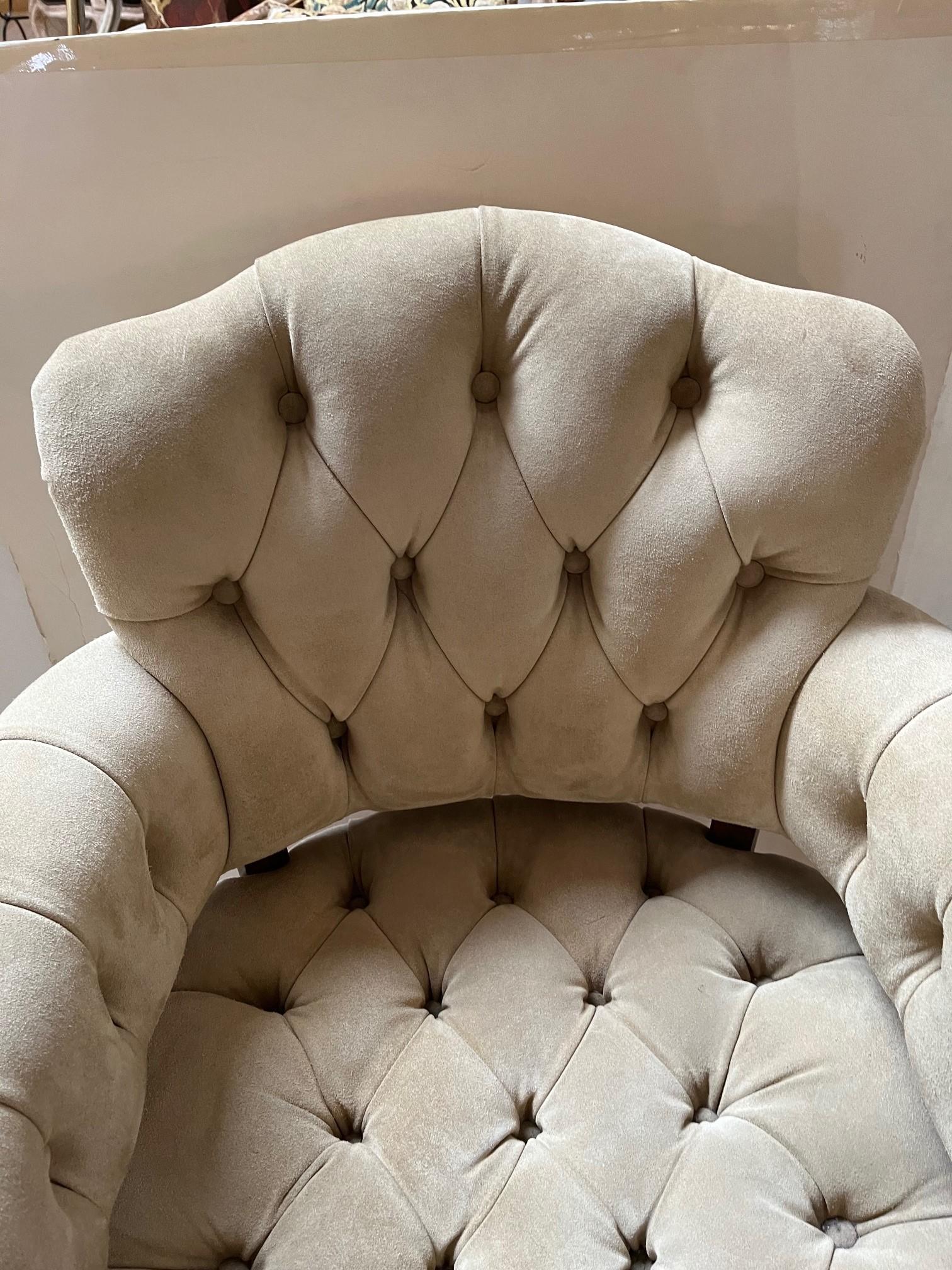 Made to Order Elegant Tufted Seat and Back in Beige Suede Leather Seville Chair For Sale 3