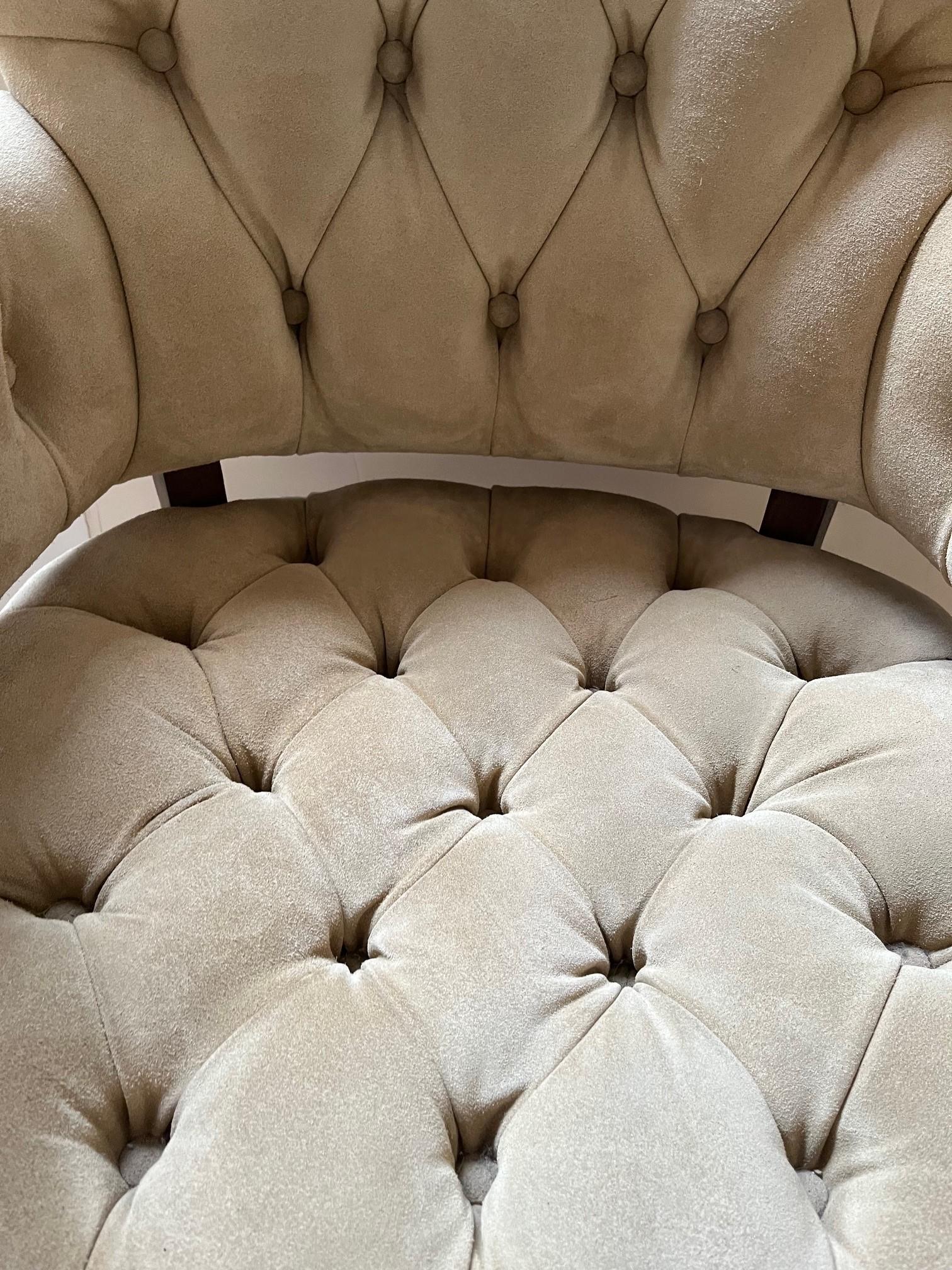Brass Made to Order Elegant Tufted Seat and Back in Beige Suede Leather Seville Chair For Sale