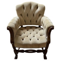 Made to Order Elegant Tufted Seat and Back in Beige Suede Leather Seville Chair