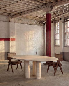 Made-to-order Filled Travertine Oval Dining Table in the style of Mario Bellini