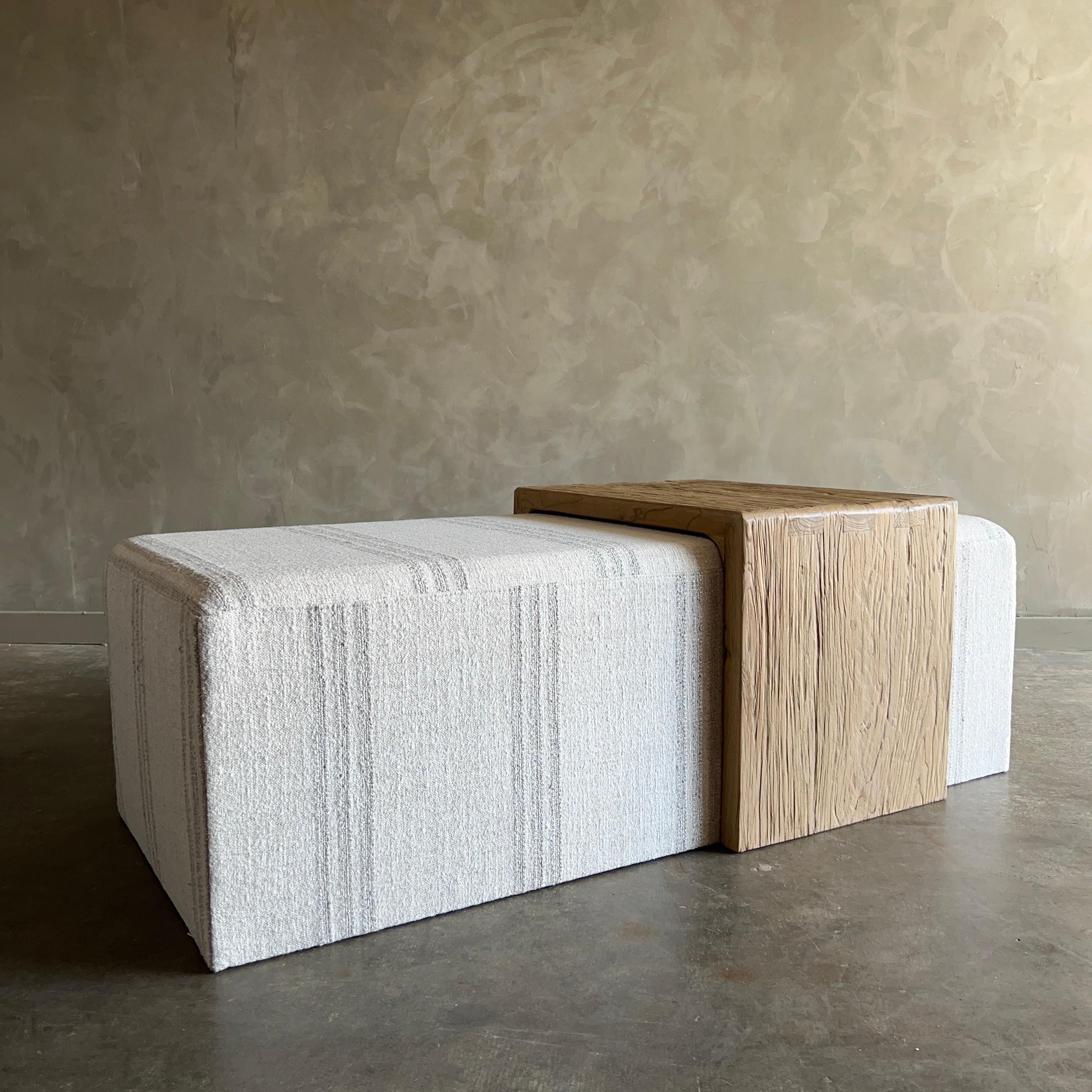 Organic Modern Made to Order for Katie Cocktail Ottoman with custom Waterfall Table