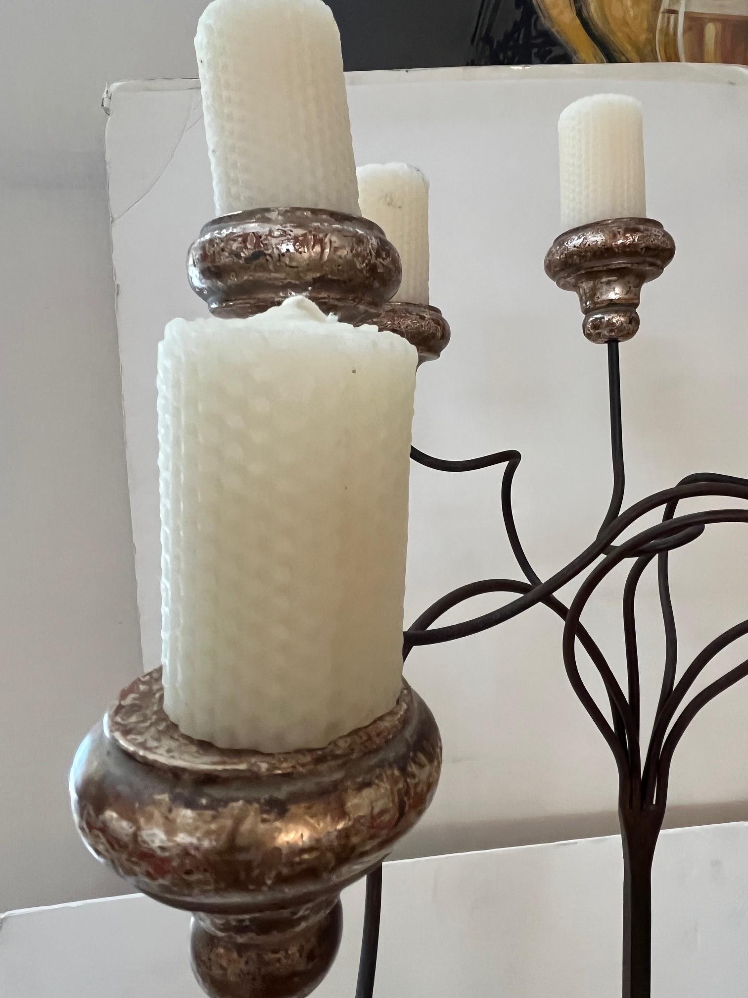 Candelabro su ordinazione con base in ferro forgiato e pietra in bronzo scuro patinato in vendita 6