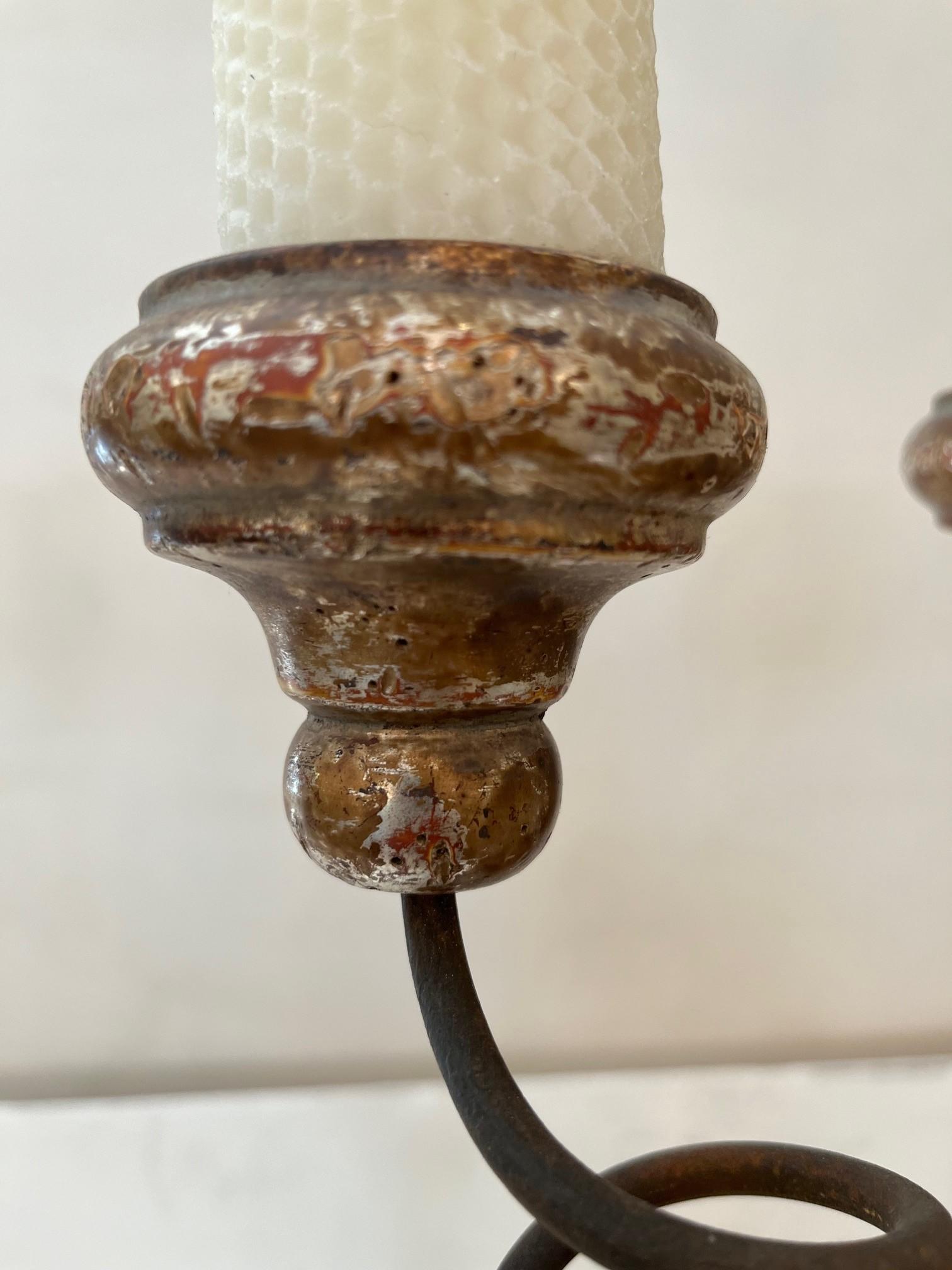 Contemporary Made to Order Forged Iron and Stone Base in Dark Bronze Patinated Candelabra For Sale