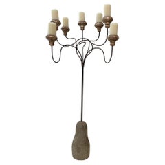 Made to Order Forged Iron and Stone Base in Dark Bronze Patinated Candelabra