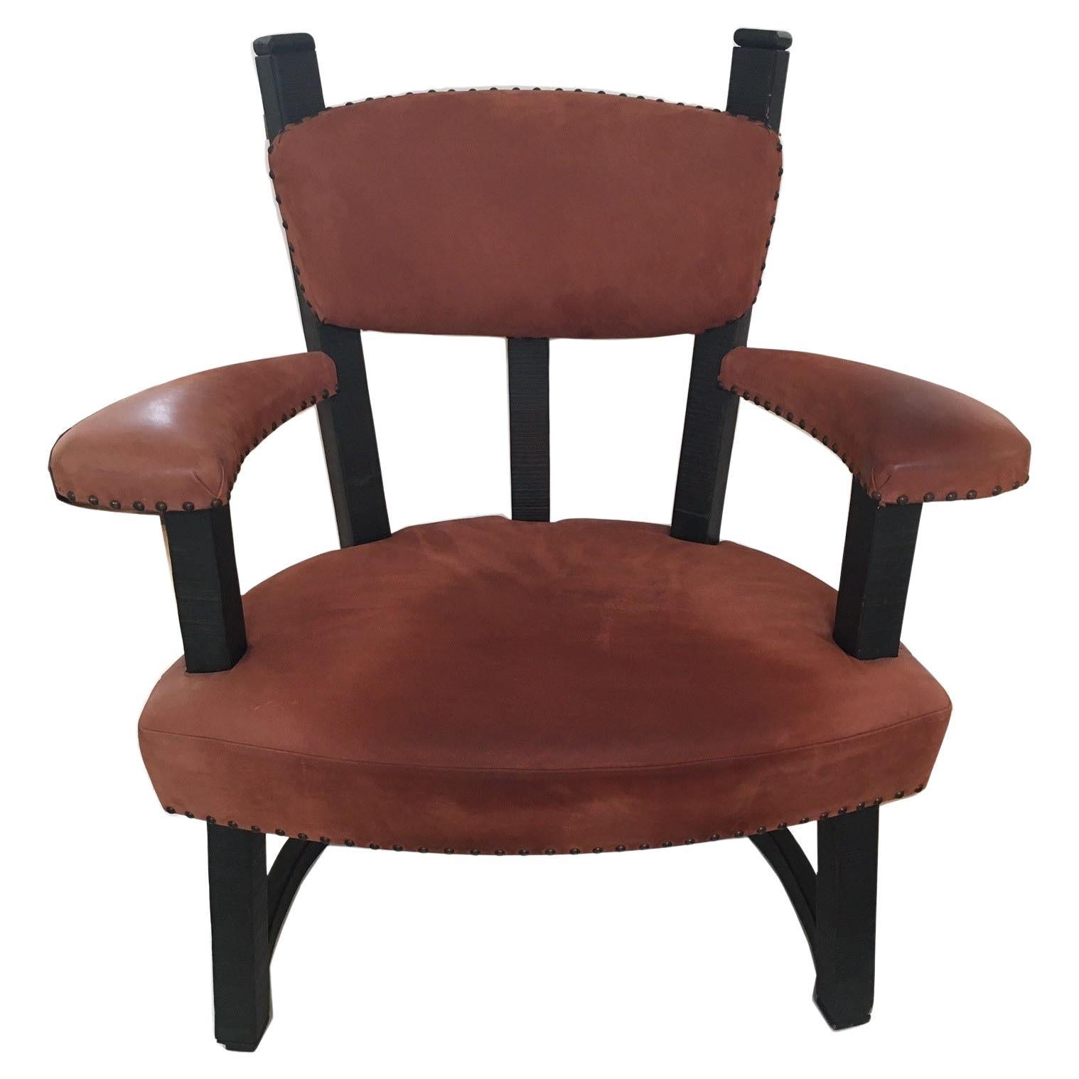 Made to Order French Painters Chair Upholstered in Light Salmon Color Leather