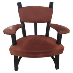 Made to Order French Painters Chair Upholstered in Light Salmon Color Leather