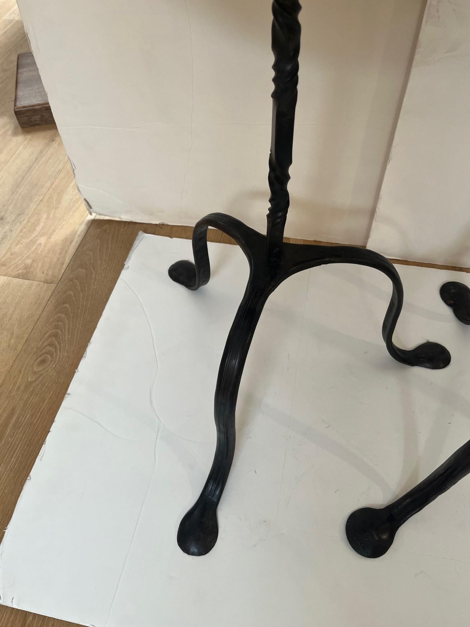 Made to Order Hand Forged Iron Tripod Winslow Side Tables with Wooden Tops For Sale 5