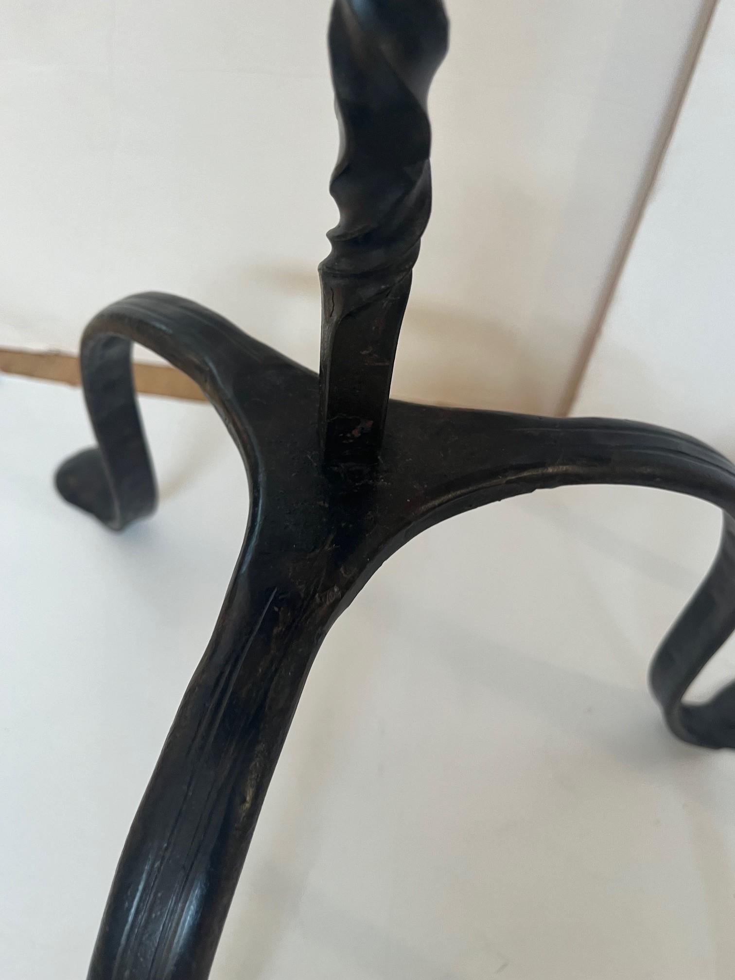 American Made to Order Hand Forged Iron Tripod Winslow Side Tables with Wooden Tops For Sale