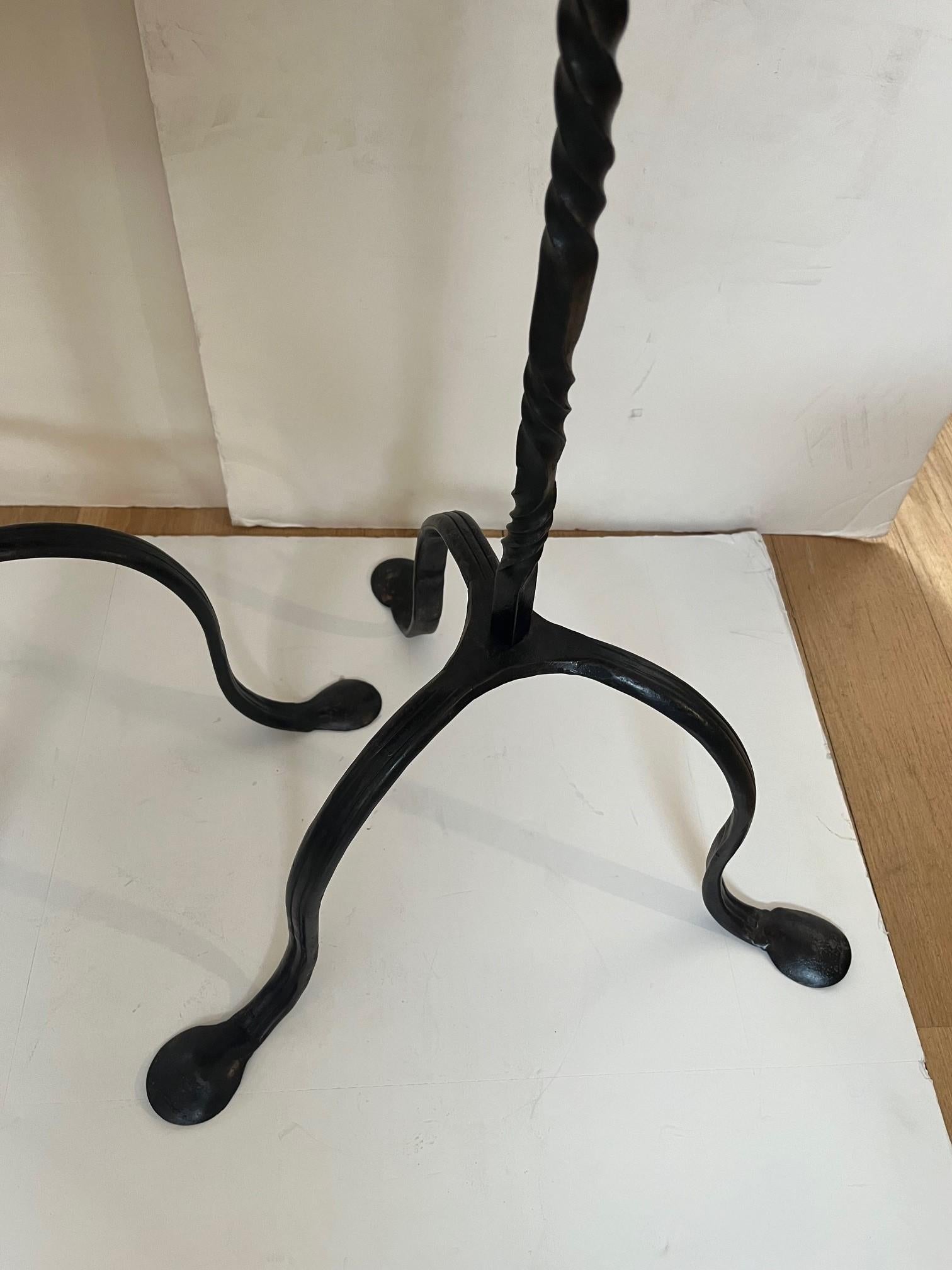 Made to Order Hand Forged Iron Tripod Winslow Side Tables with Wooden Tops For Sale 2