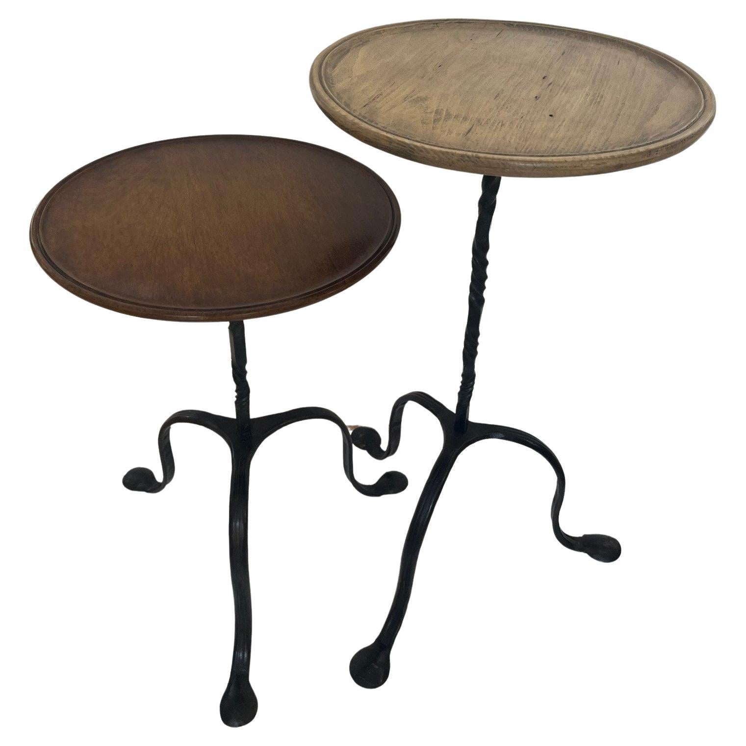 Made to Order Hand Forged Iron Tripod Winslow Side Tables with Wooden Tops For Sale