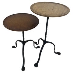 Made to Order Hand Forged Iron Tripod Winslow Side Tables with Wooden Tops