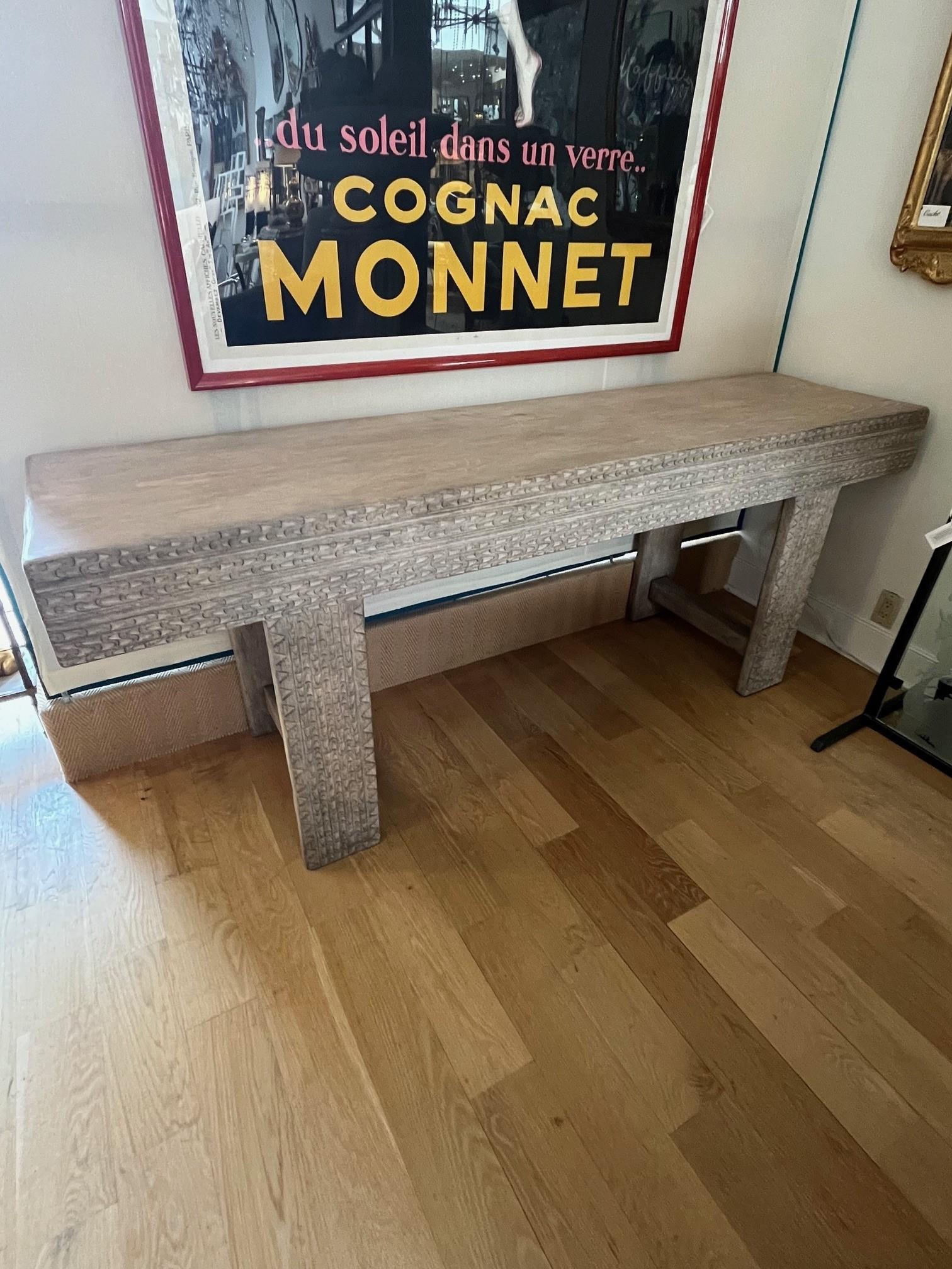 Made to Order Handcarved and Handcrafted Sugar Pine Pyrenees Console For Sale 2