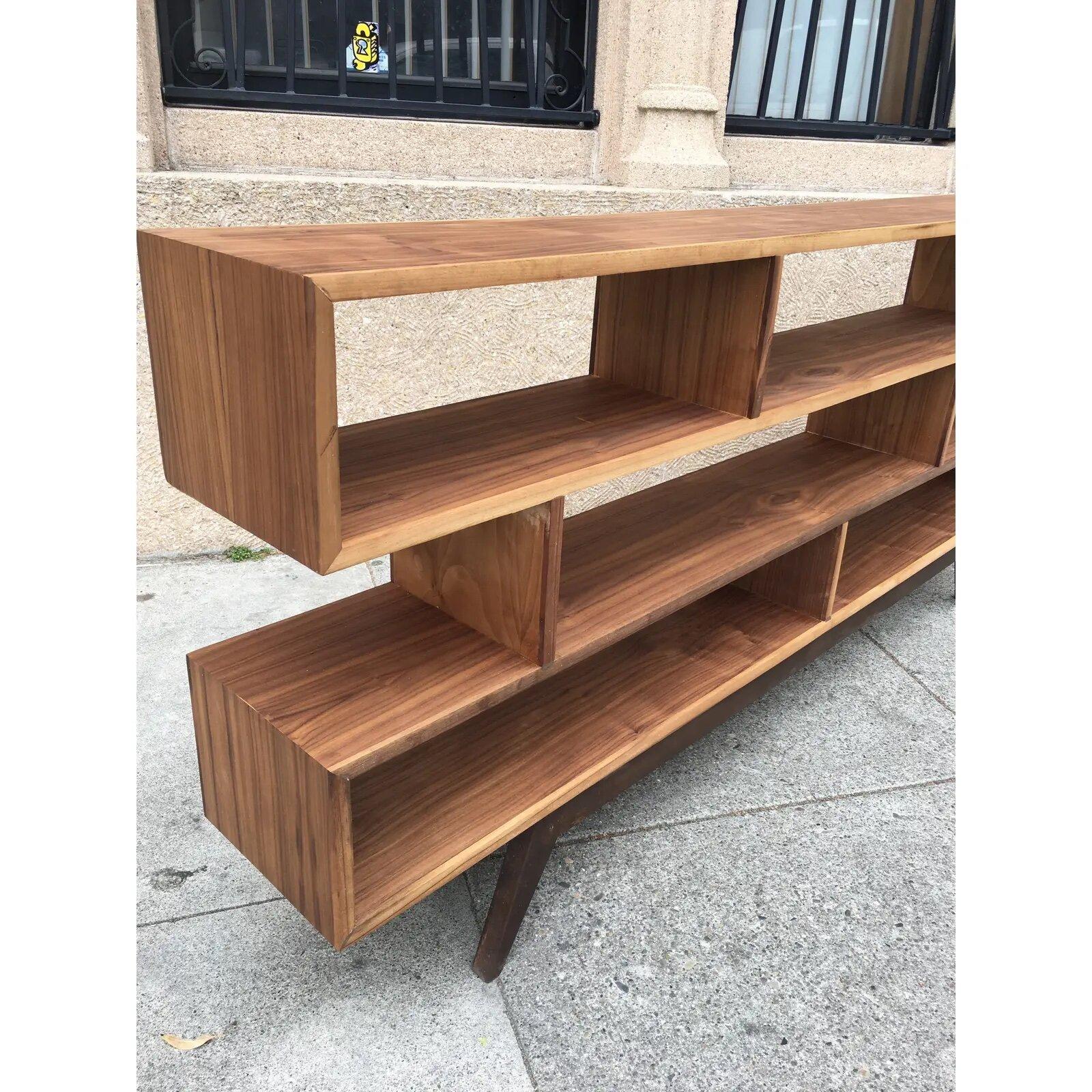 Mid-Century Modern Made To Order Handcrafted Staggered Bookcase in Walnut For Sale
