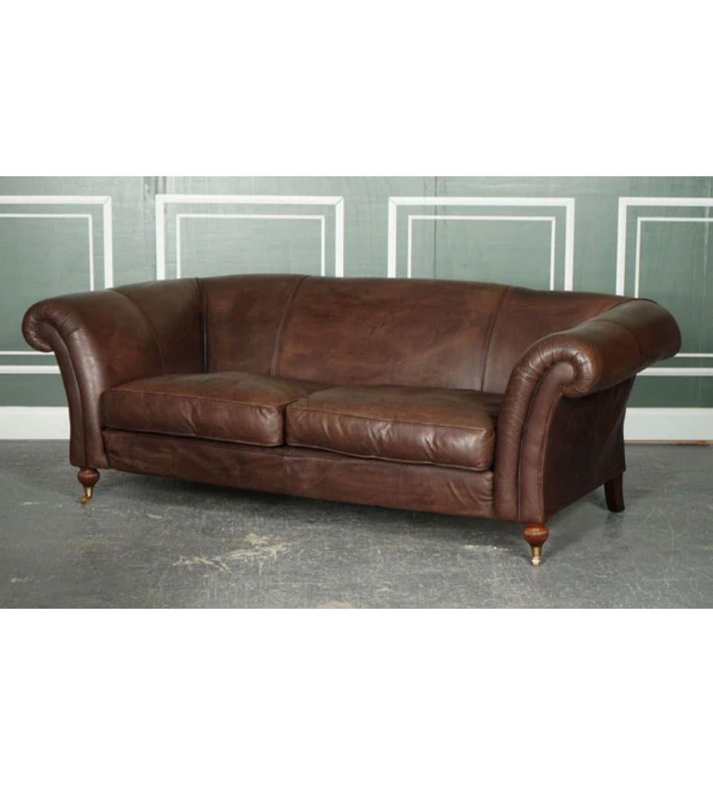 British Made to Order Large Heritage Brown Leather 2 to 3 Seater Sofa For Sale