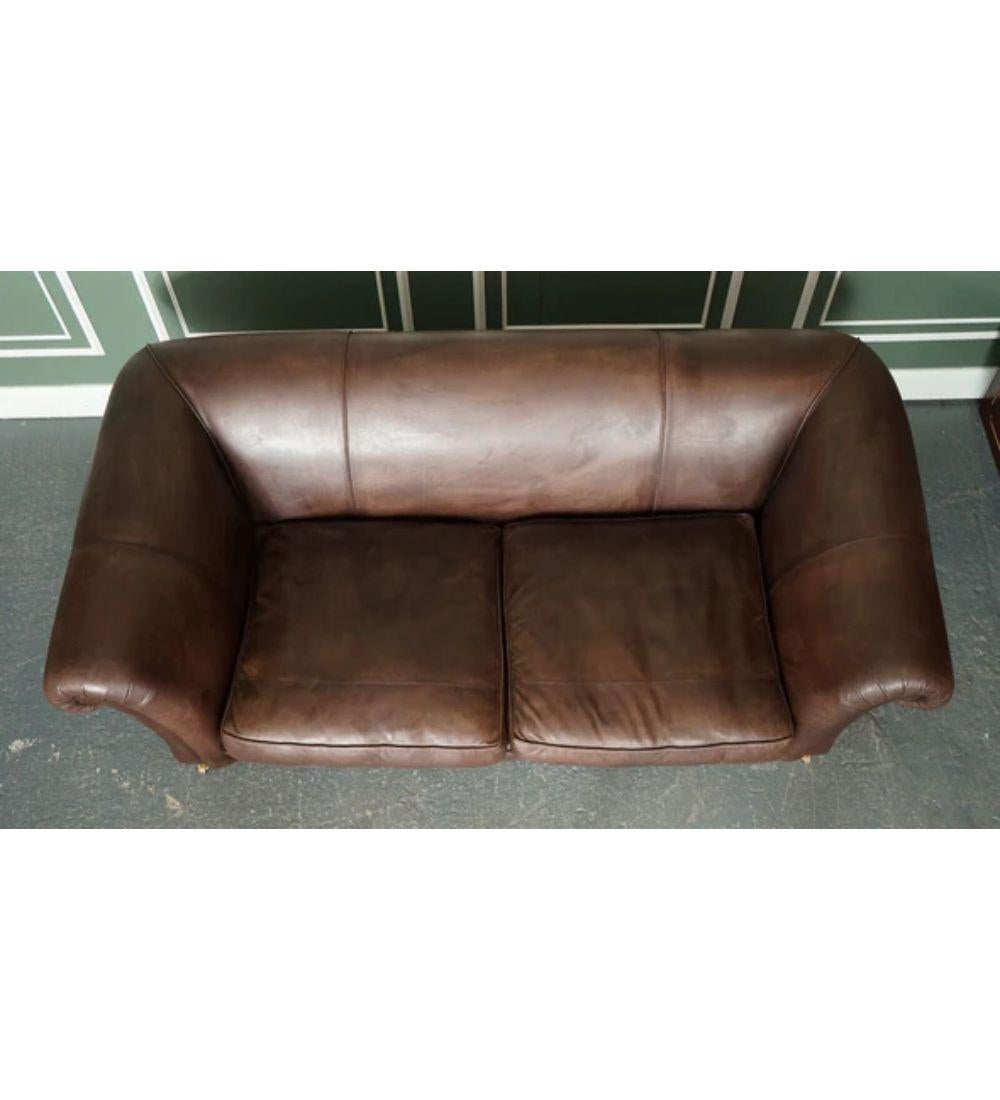 Hand-Crafted Made to Order Large Heritage Brown Leather 2 to 3 Seater Sofa For Sale