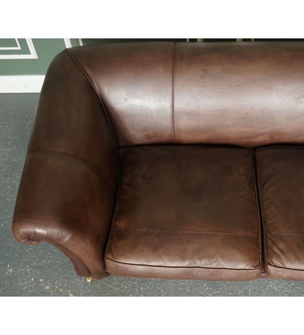 Made to Order Large Heritage Brown Leather 2 to 3 Seater Sofa In Good Condition For Sale In Pulborough, GB
