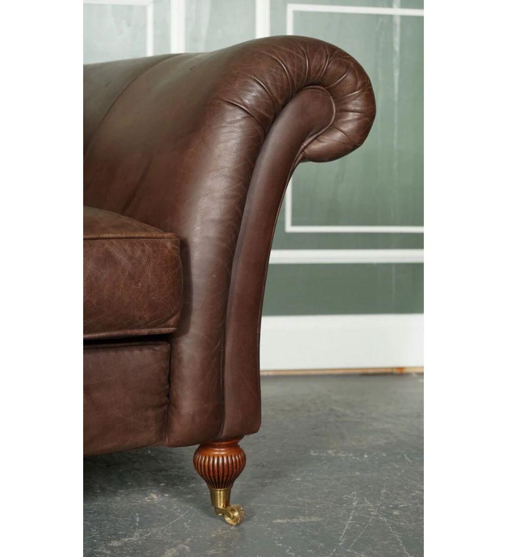 Made to Order Large Heritage Brown Leather 2 to 3 Seater Sofa For Sale 2