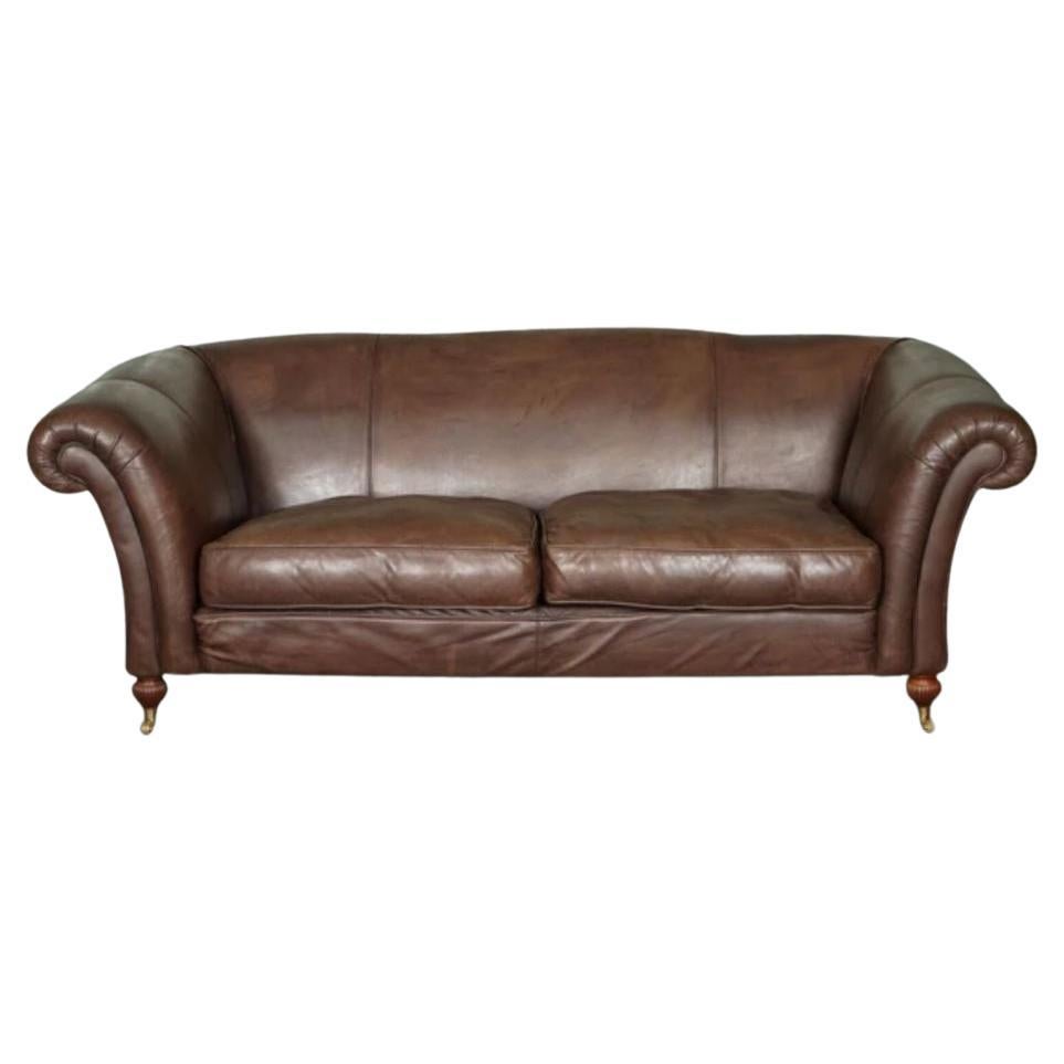 Made to Order Large Heritage Brown Leather 2 to 3 Seater Sofa For Sale