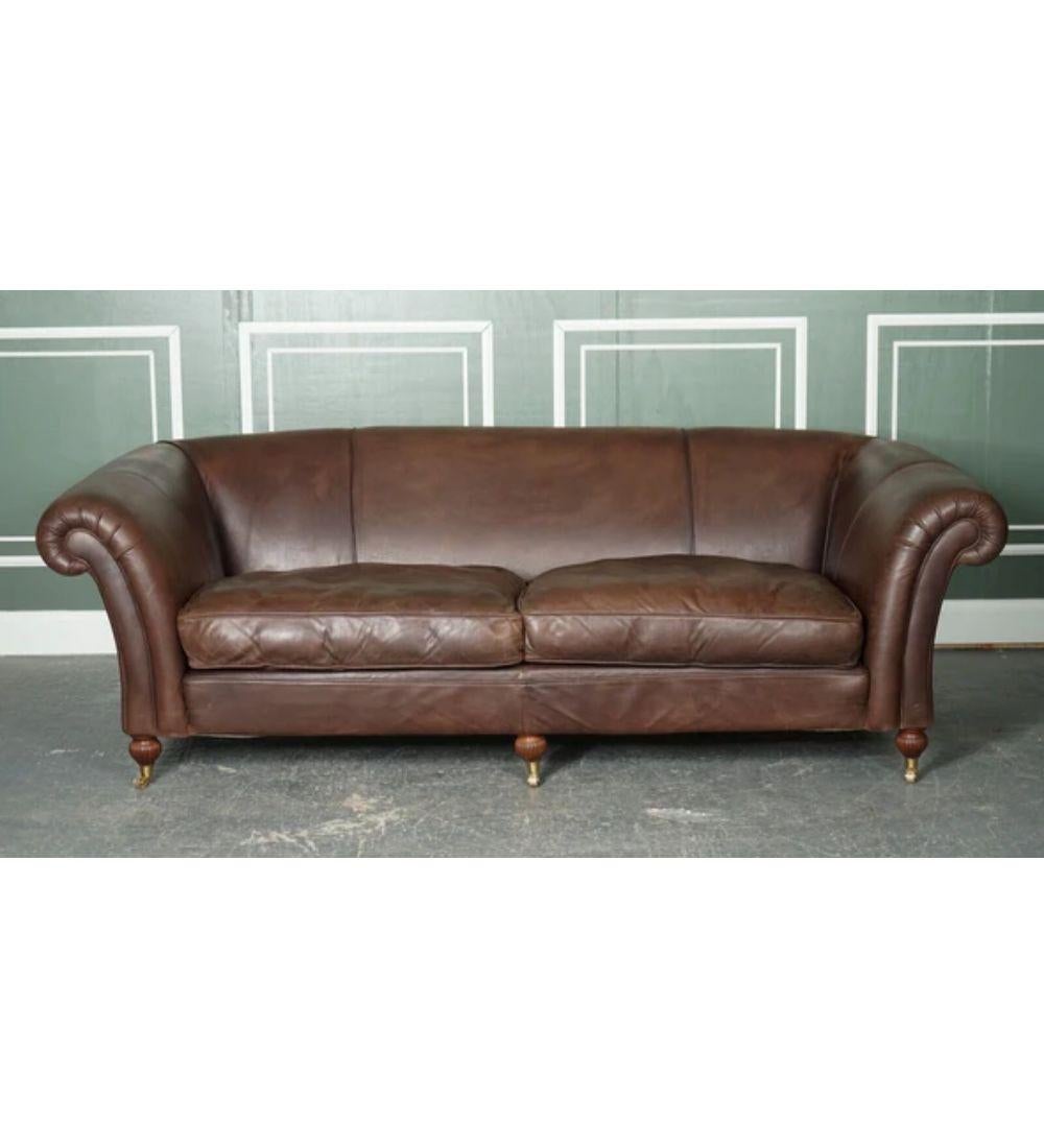 English Made to Order Large Heritage Brown Leather 3 to 4 Seater Sofa