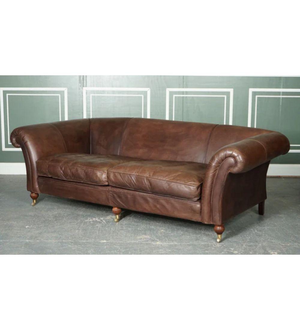 Hand-Crafted Made to Order Large Heritage Brown Leather 3 to 4 Seater Sofa