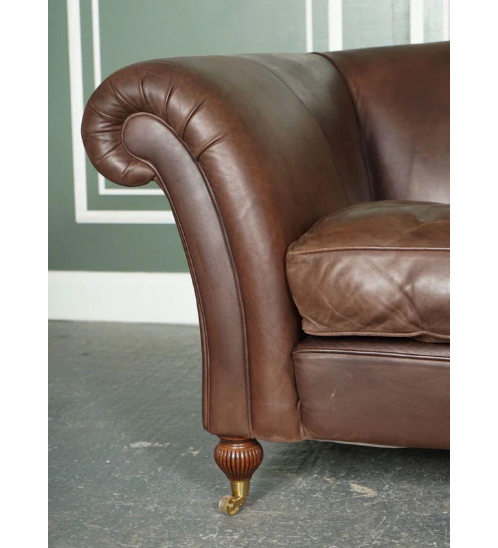 Made to Order Large Heritage Brown Leather 3 to 4 Seater Sofa In Good Condition In Pulborough, GB