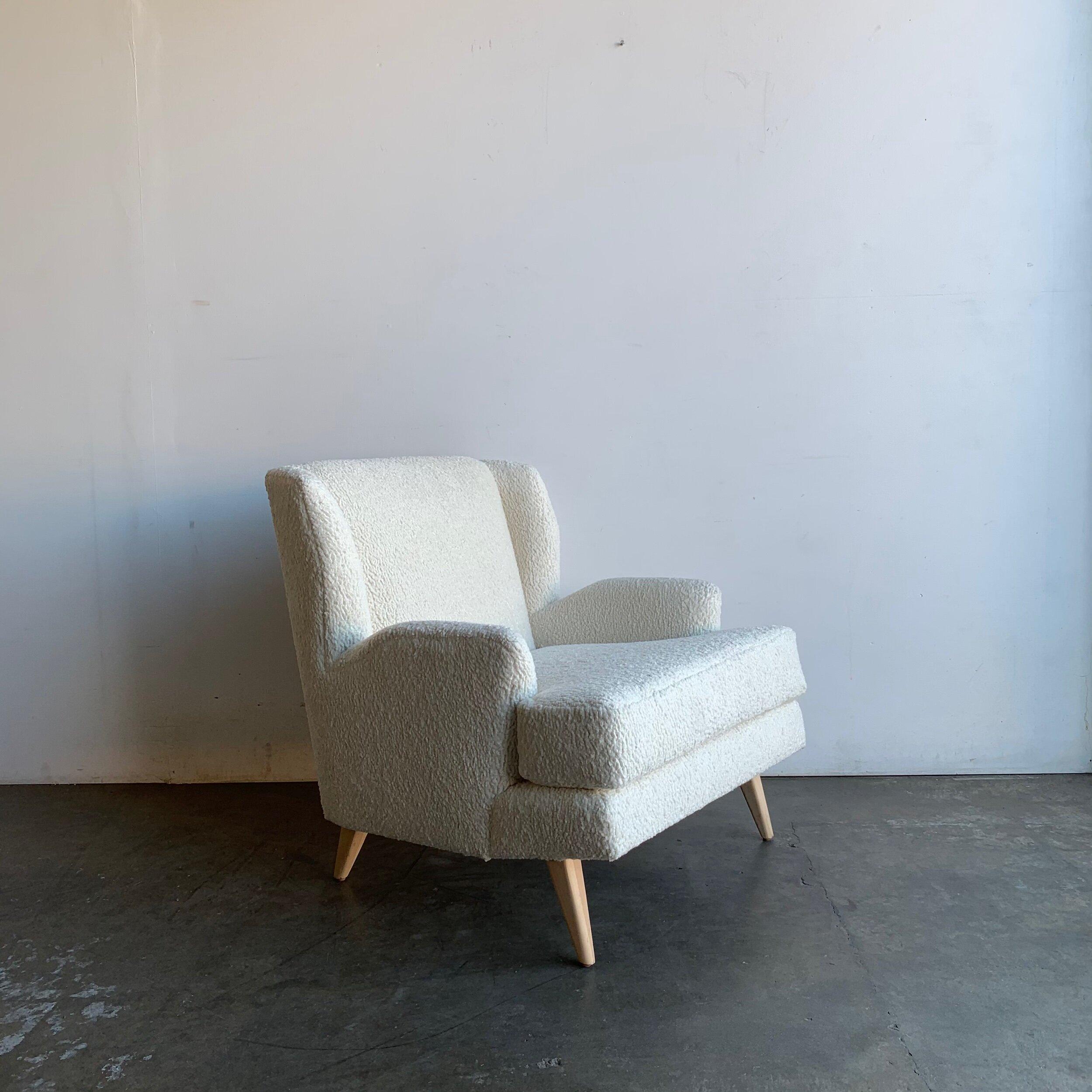 Made To Order Mid Century Style Wingback Chair in Sherpa For Sale 4