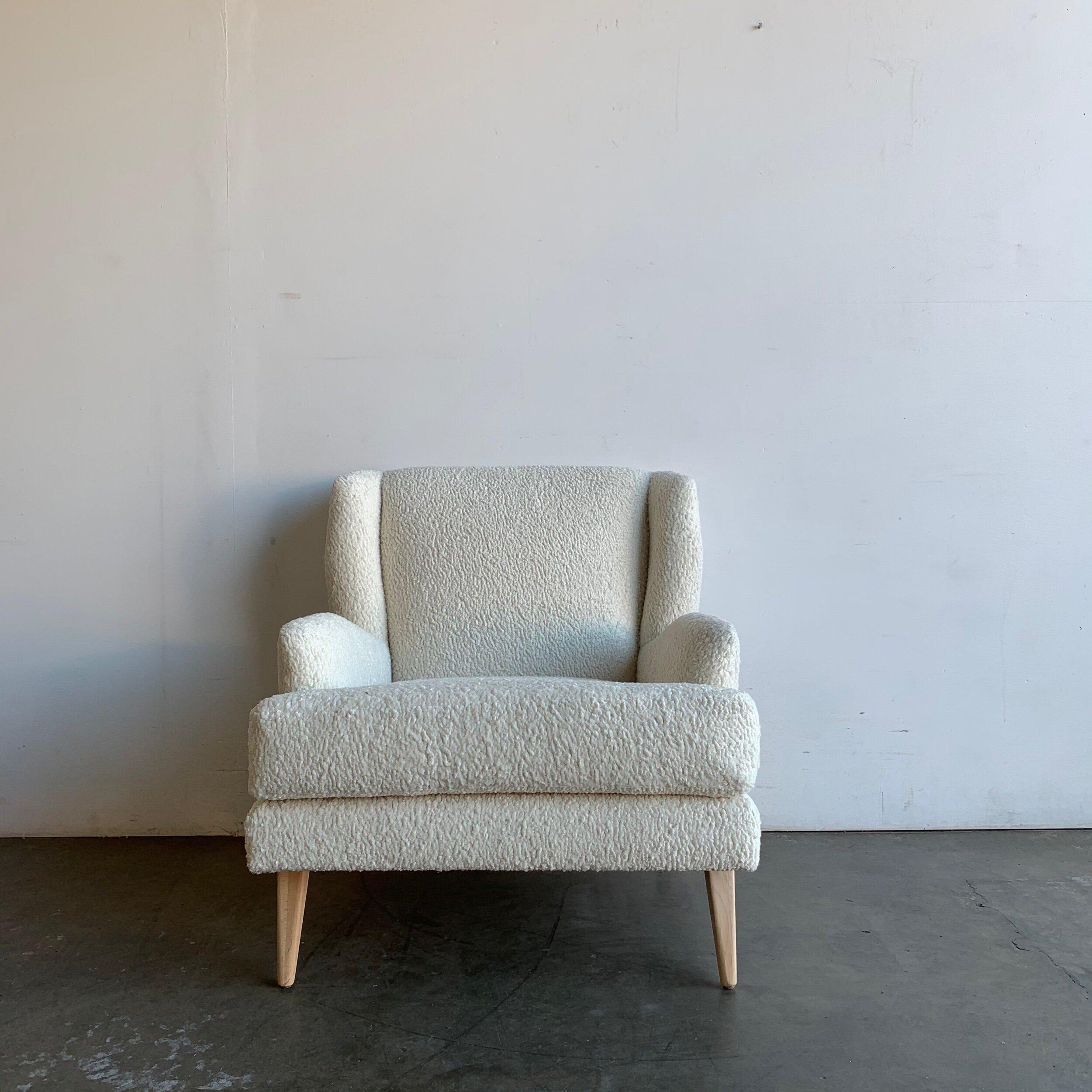 Made To Order Mid Century Style Wingback Chair in Sherpa For Sale 5