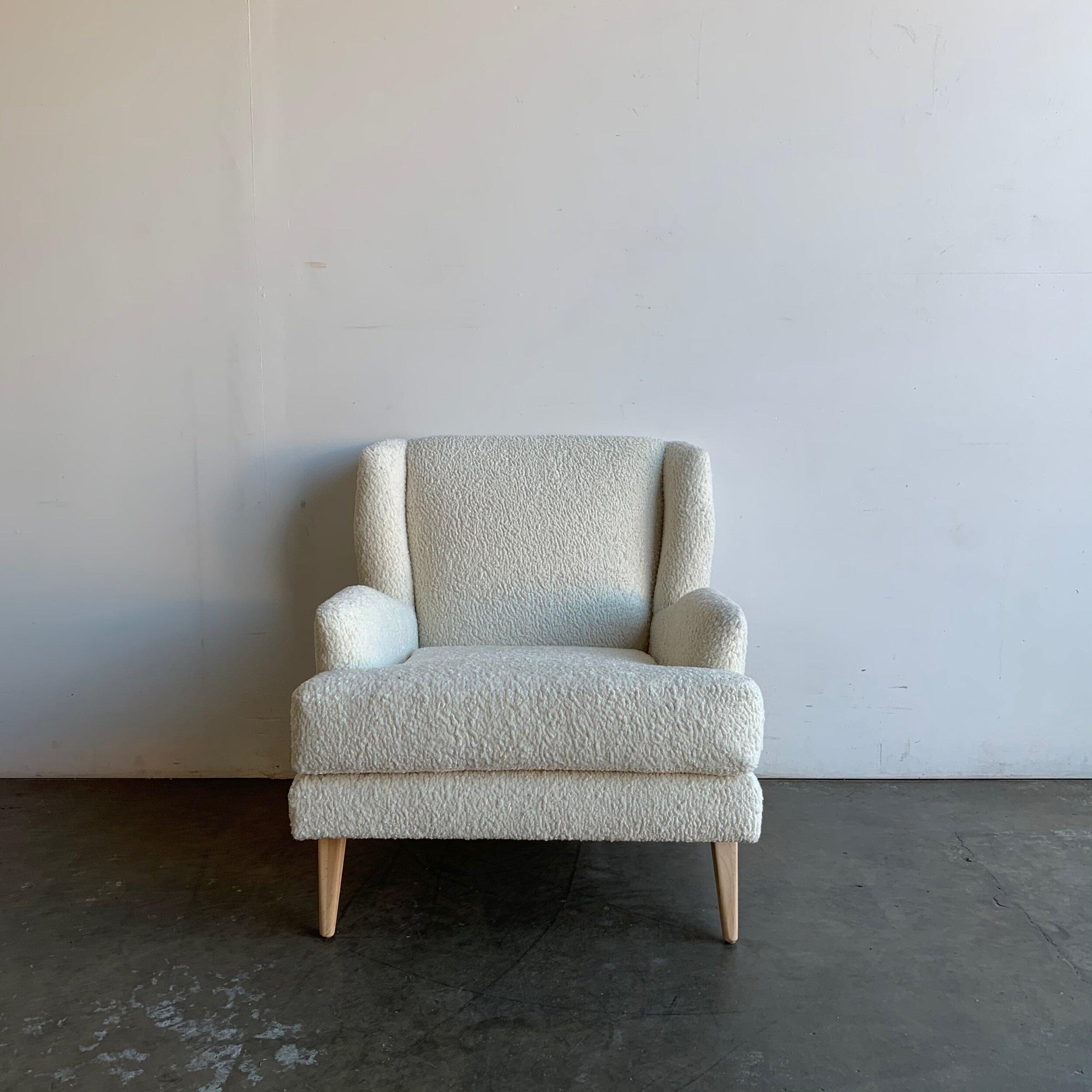 Made To Order Mid Century Style Wingback Chair in Sherpa For Sale 6