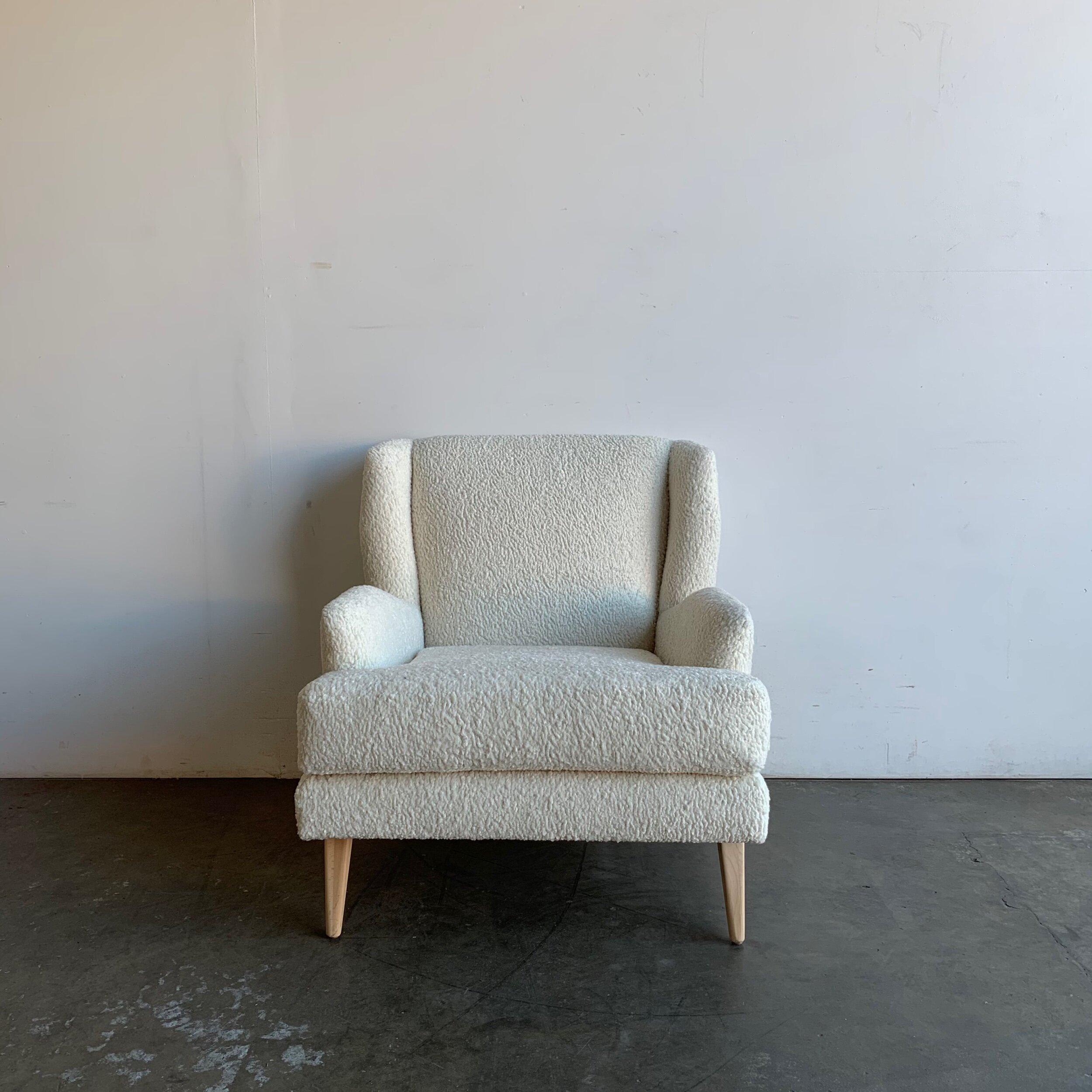 Mid-Century Modern Made To Order Mid Century Style Wingback Chair in Sherpa For Sale