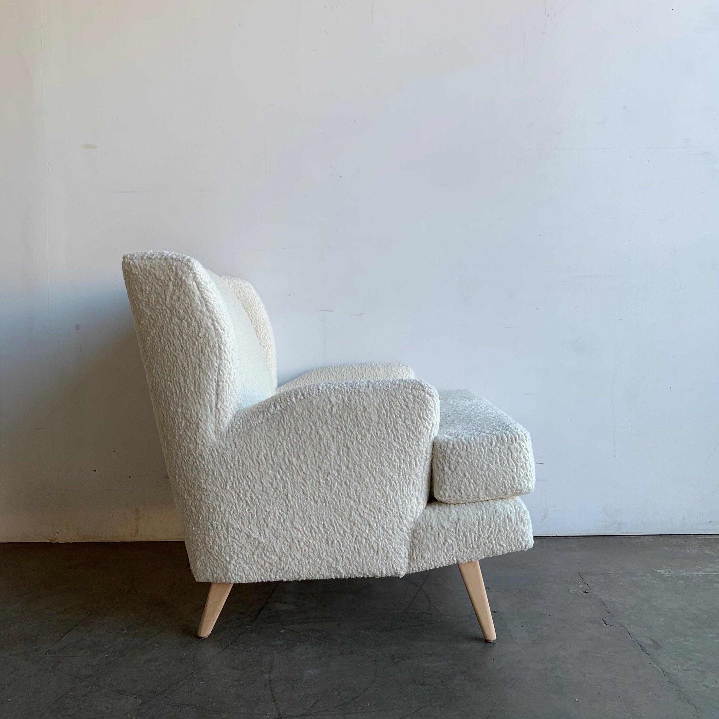 Fabric Made To Order Mid Century Style Wingback Chair in Sherpa For Sale