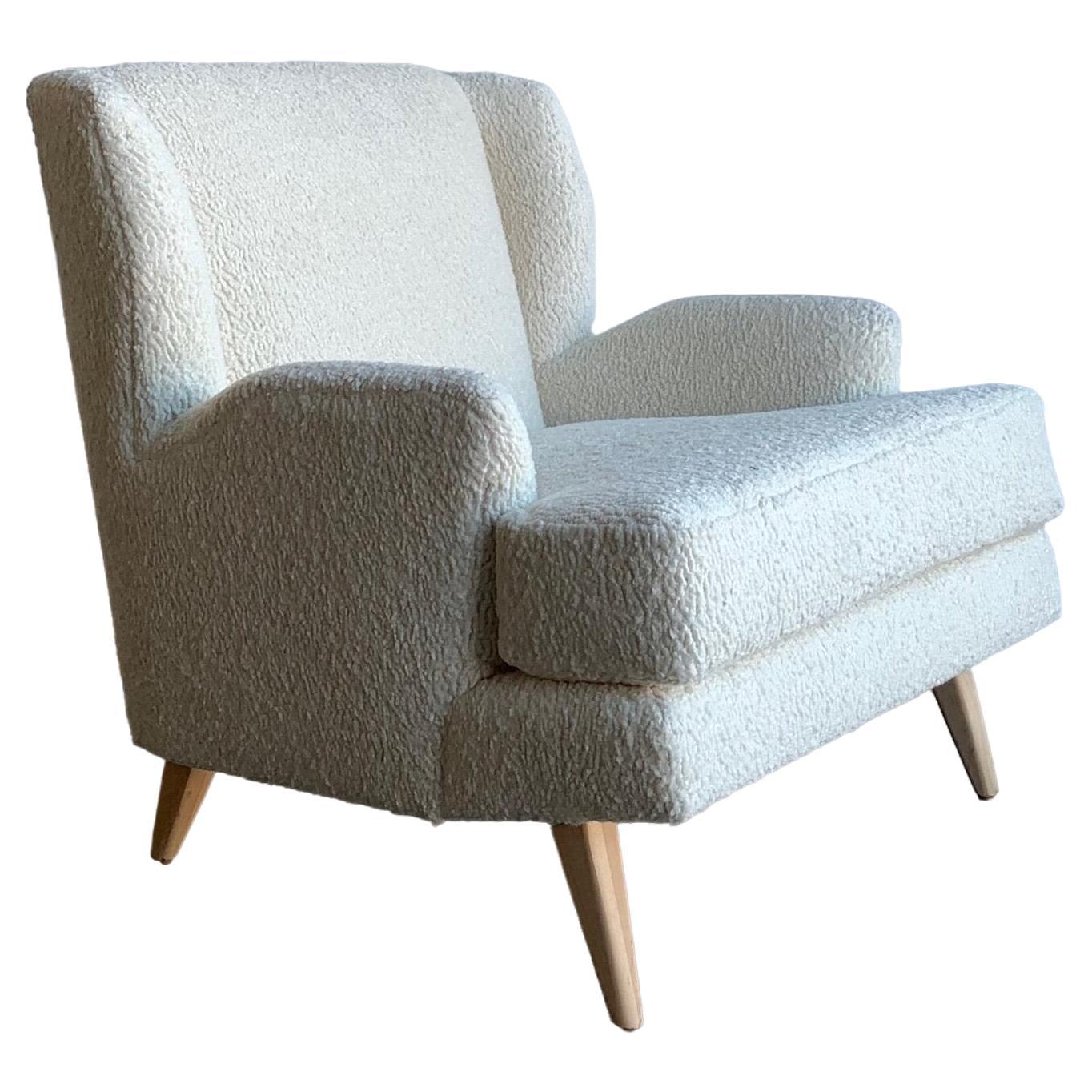 Made To Order Mid Century Style Wingback Chair in Sherpa For Sale