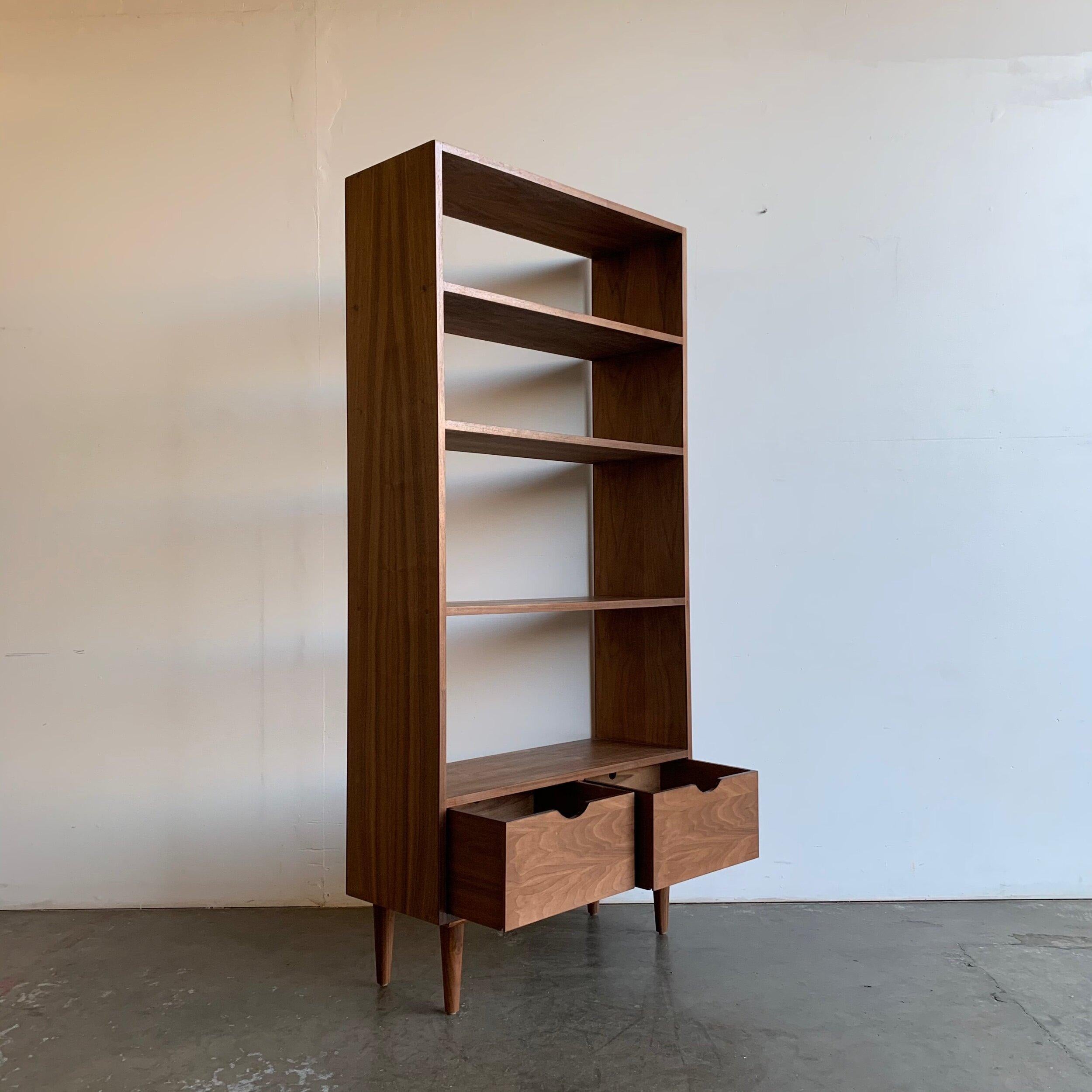 Made To Order Minimal Walnut Bookcase In Good Condition For Sale In Los Angeles, CA