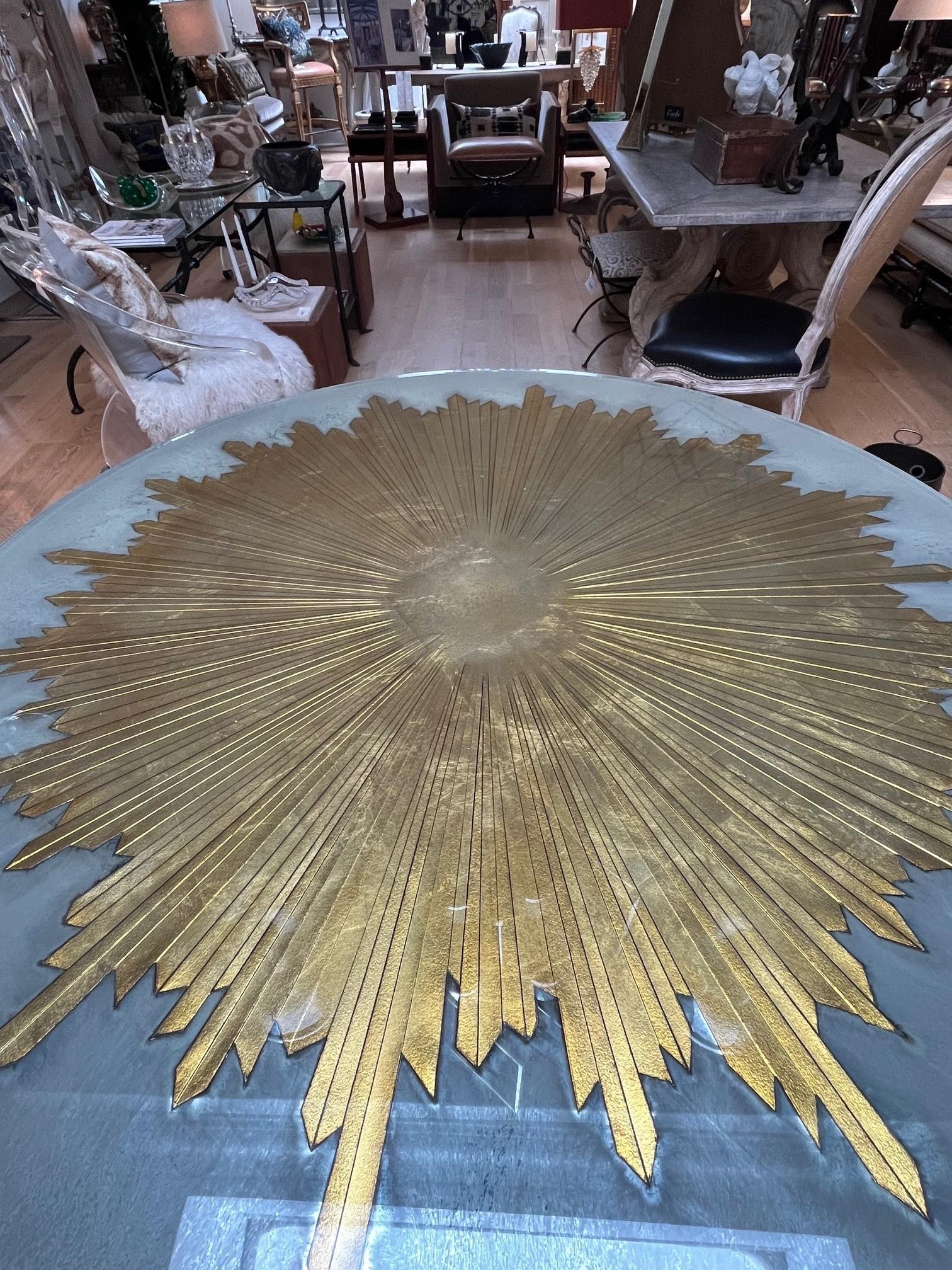 Made to Order Mirrored Helena Center Table with Etched and Gilded Starburst In New Condition For Sale In Los Angeles, CA