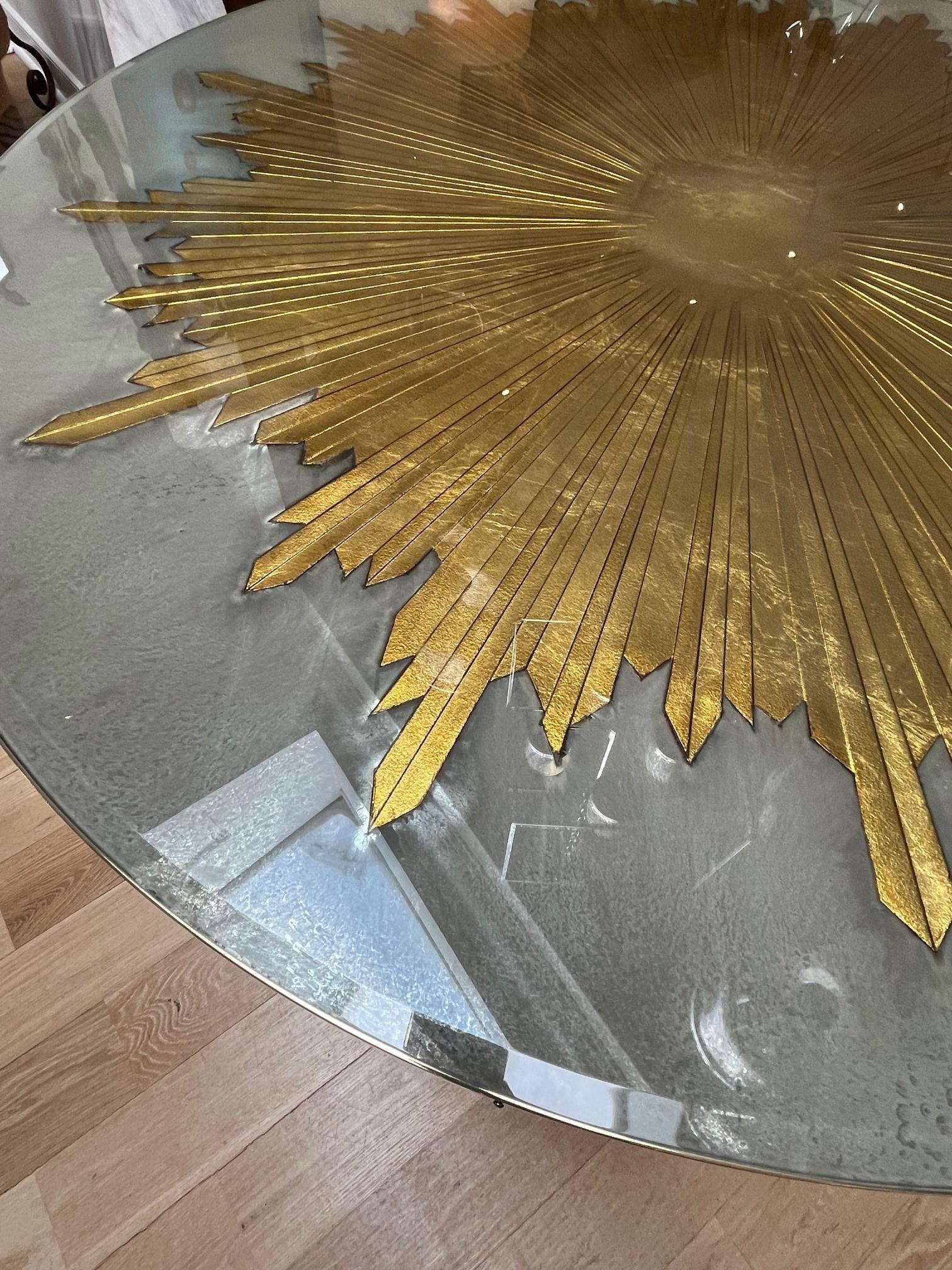 Made to Order Mirrored Helena Center Table with Etched and Gilded Starburst For Sale 2