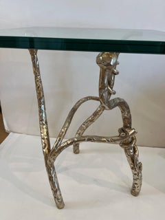 Made to Order Organic Shape Hand Forged Vined Iron Side Table with Glass Top