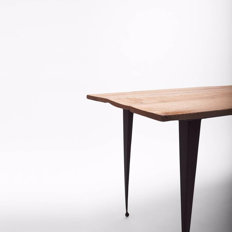 Made to Order Reclaimed Oak Top Table with Tapered Black Iron Legs at 1stDibs