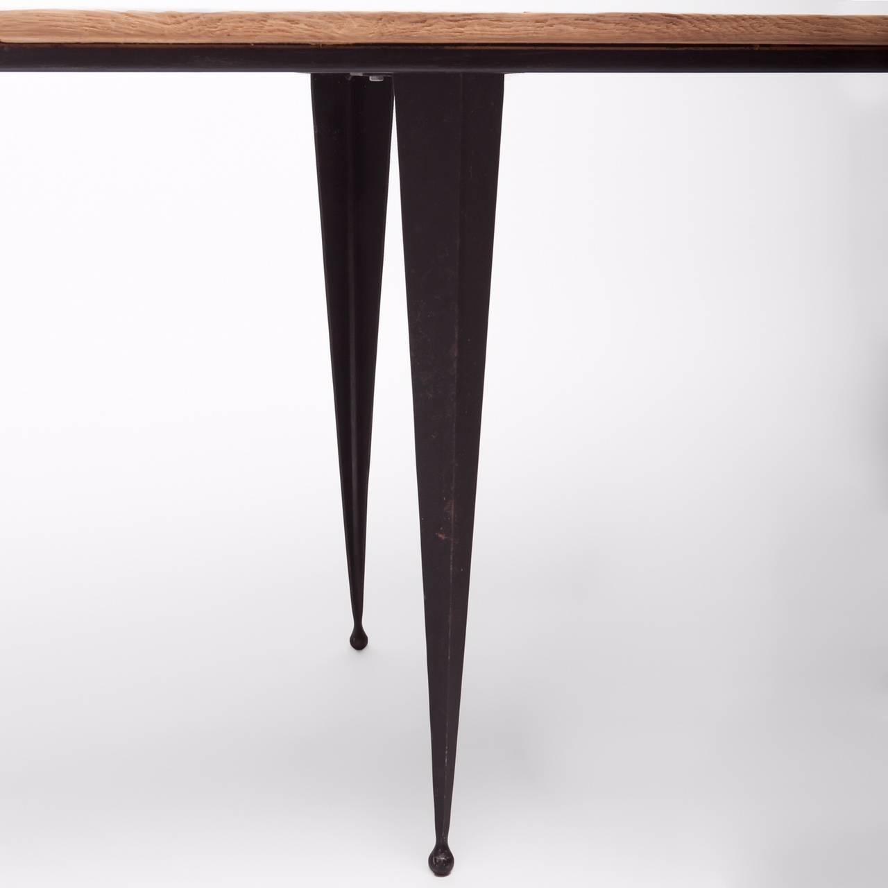 American Made to Order Reclaimed Oak Top Table with Tapered Black Iron Legs