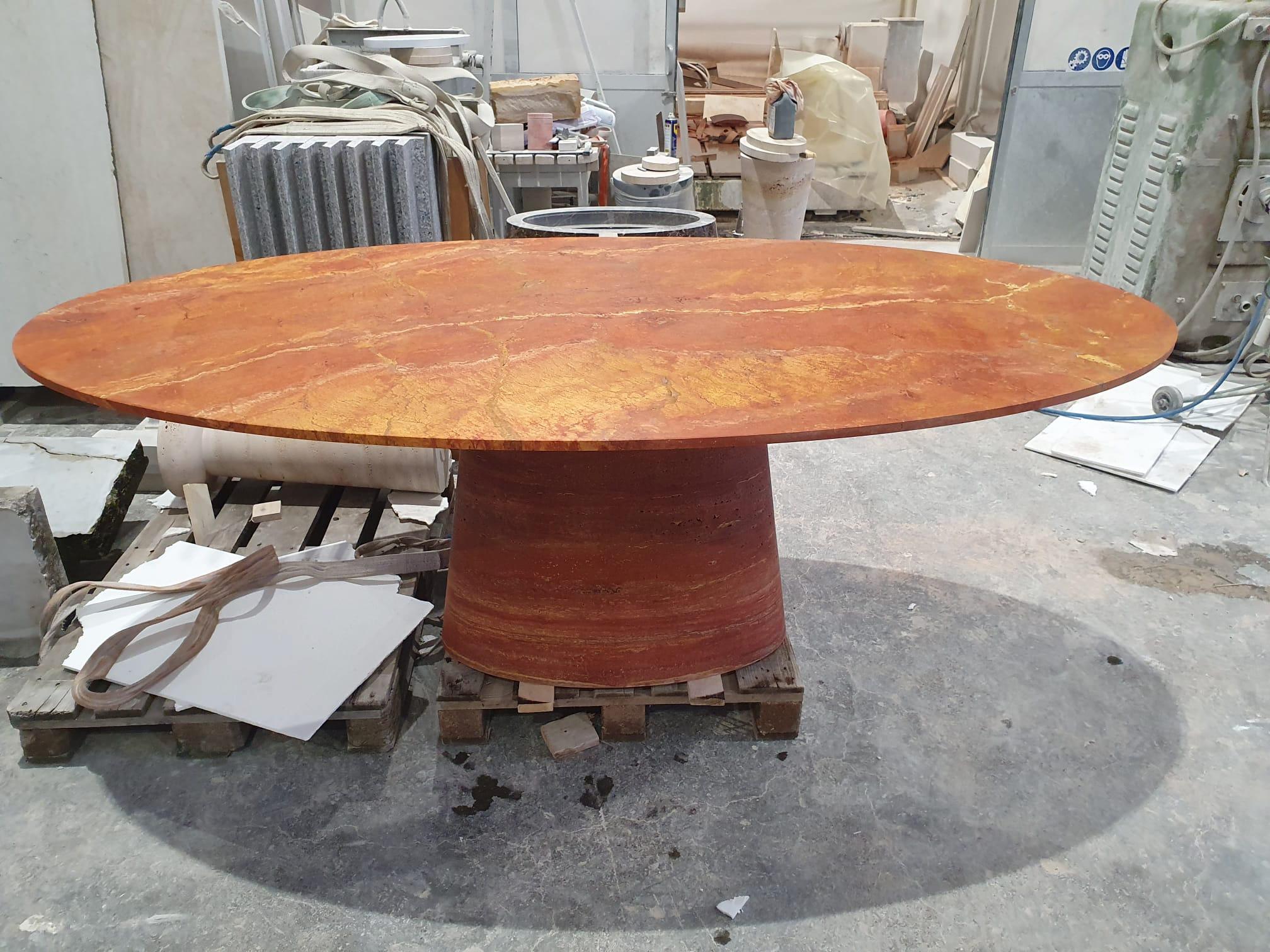 Italian Made To Order Red Travertine Dining Table For Sale