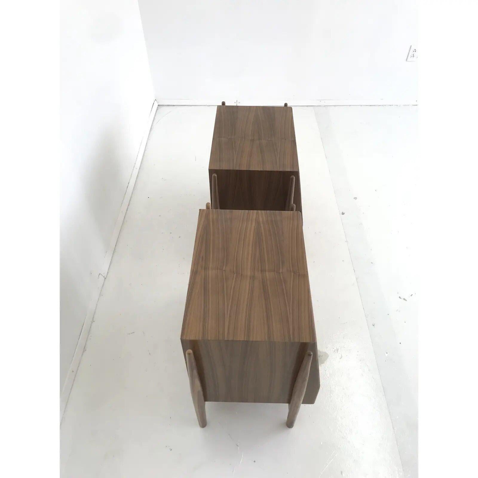 Contemporary Made to Order Sculptural Nighstands in Walnut- Pair For Sale