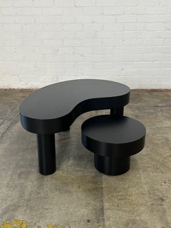 Made to Order Small Kidney Two Tiered Coffee Table Set-Full Black