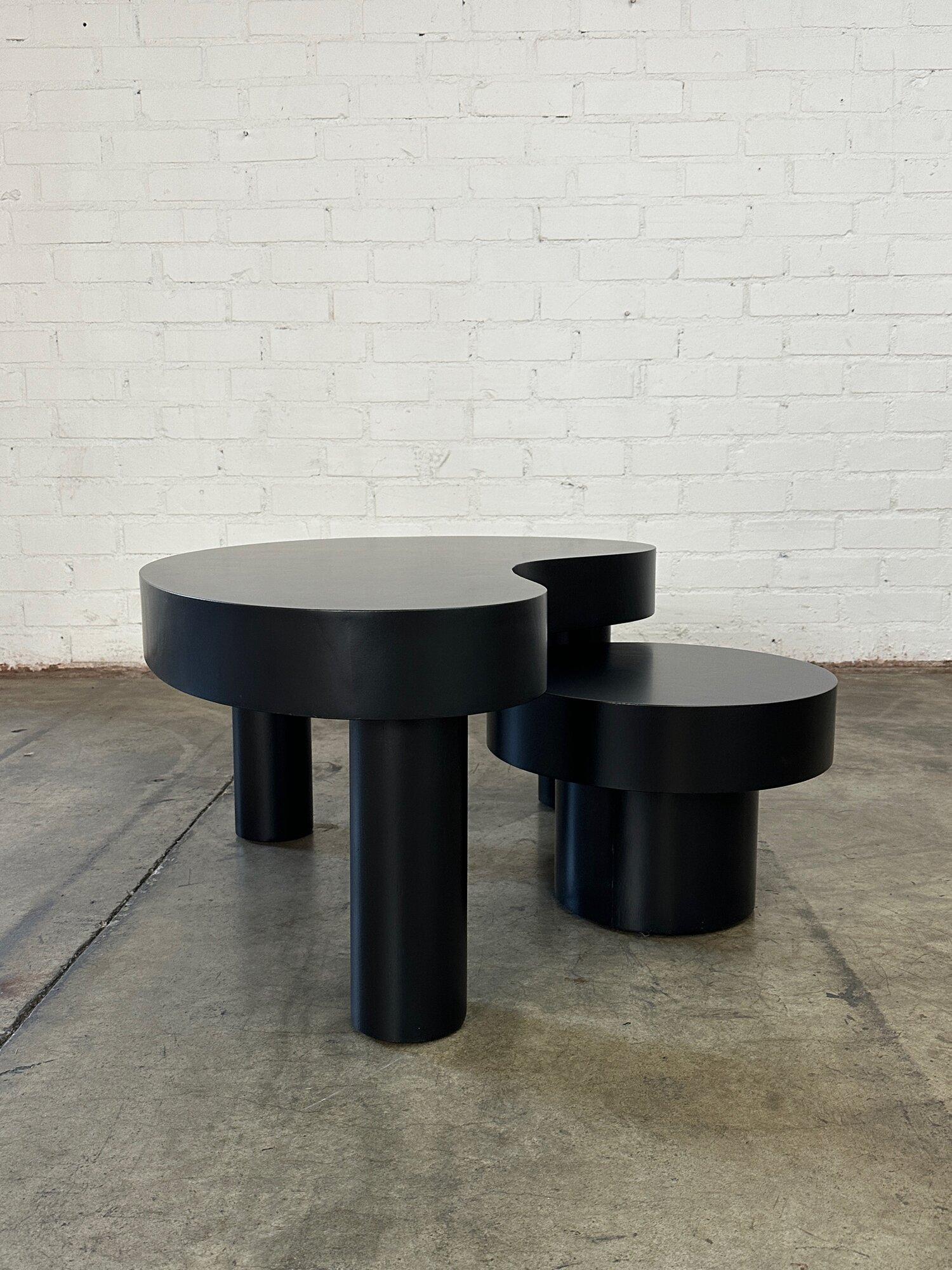 Mid-Century Modern Made to Order Small Kidney Two Tiered Coffee Table Set-Full Black For Sale
