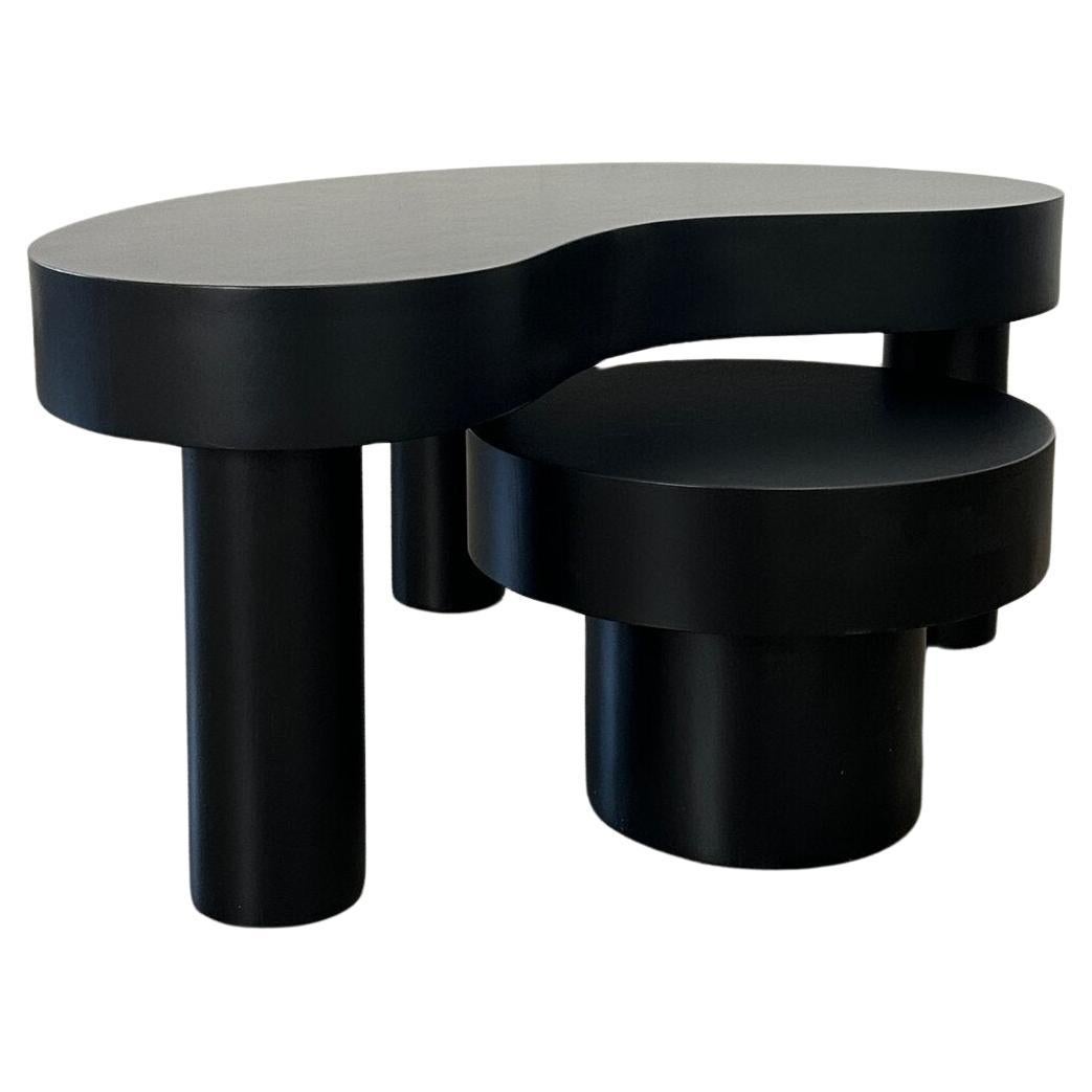 Made to Order Small Kidney Two Tiered Coffee Table Set-Full Black For Sale