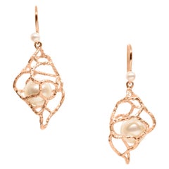 Made to Order, South Sea White Pearl 18K Rose Gold Conch Drop Earrings