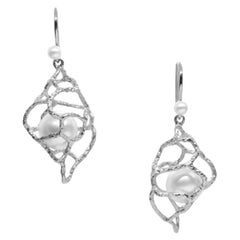 Made to Order, South Sea White Pearl Platinum Conch Drop Earrings