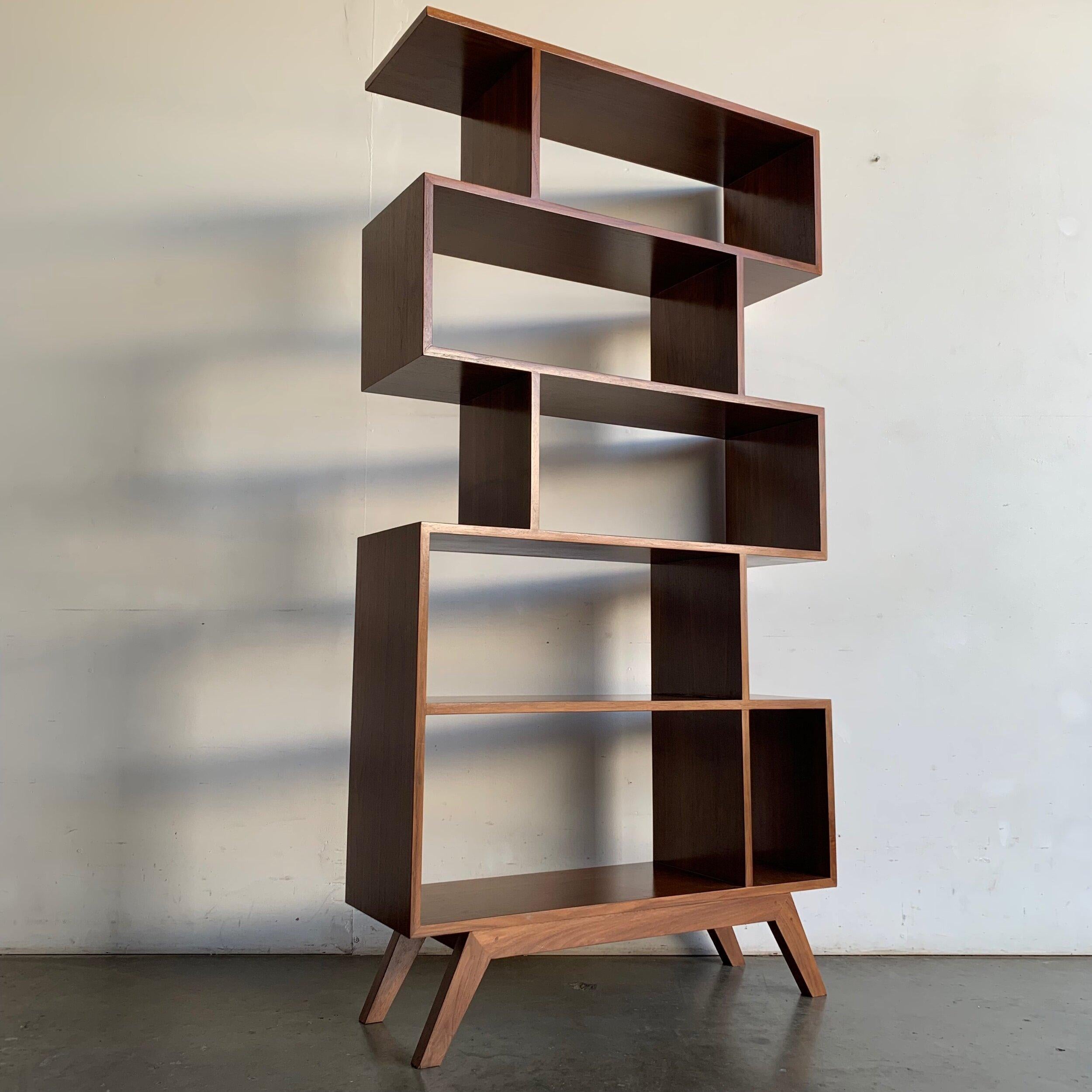 Contemporary Made To Order Staggered 5 Tier Bookcase For Sale