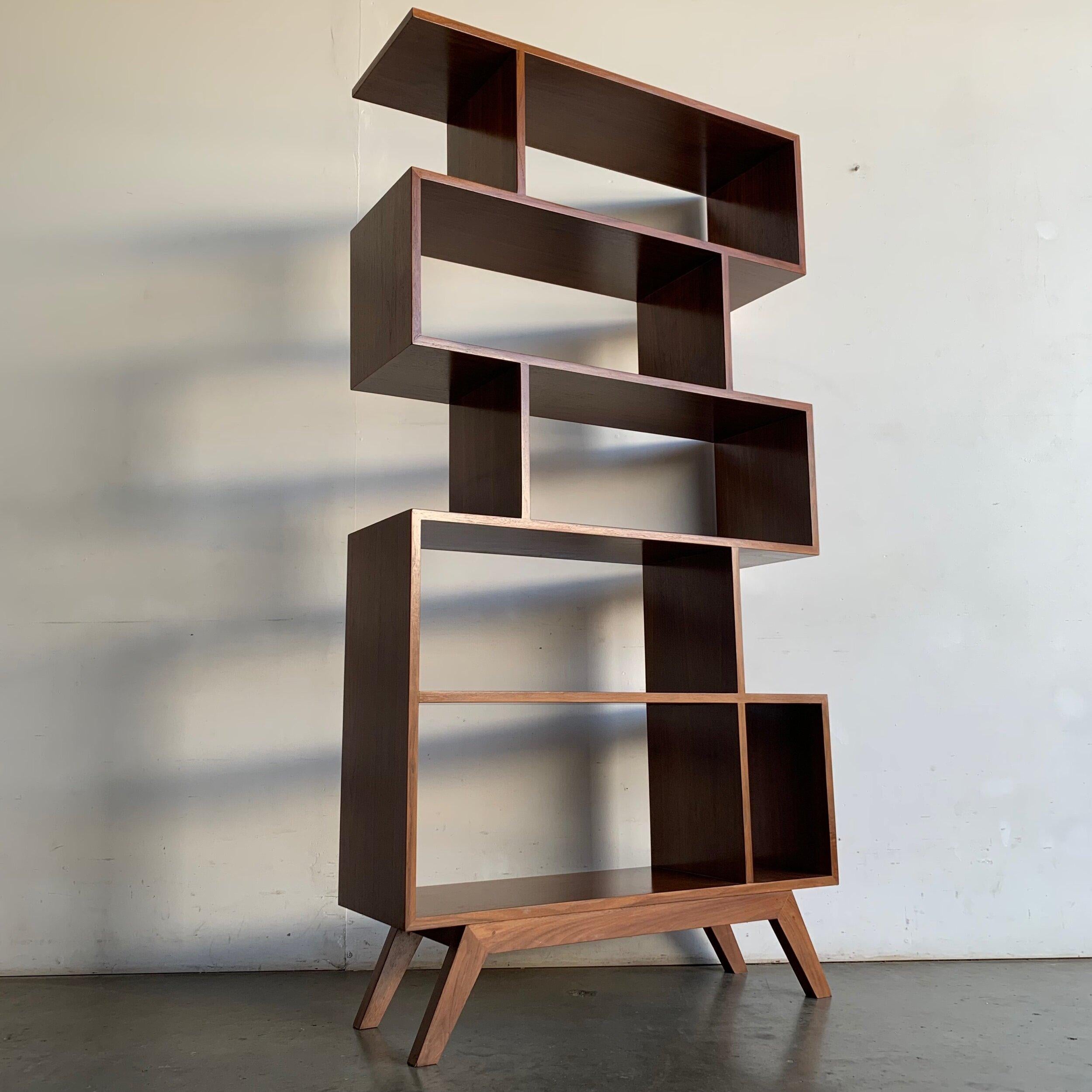 Walnut Made To Order Staggered 5 Tier Bookcase For Sale