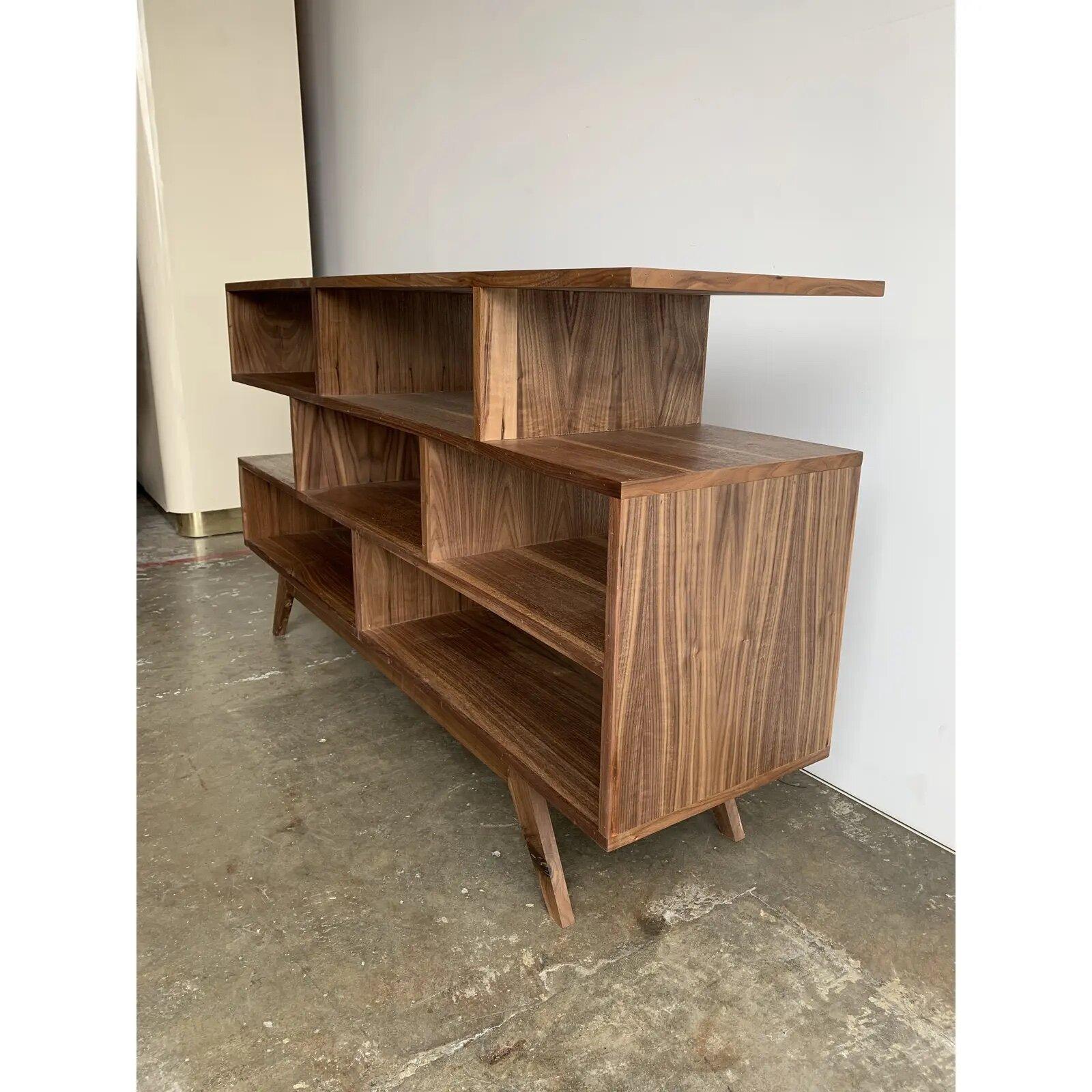 Made To Order Staggered Bookshelf- Deep Walnut In New Condition For Sale In Los Angeles, CA