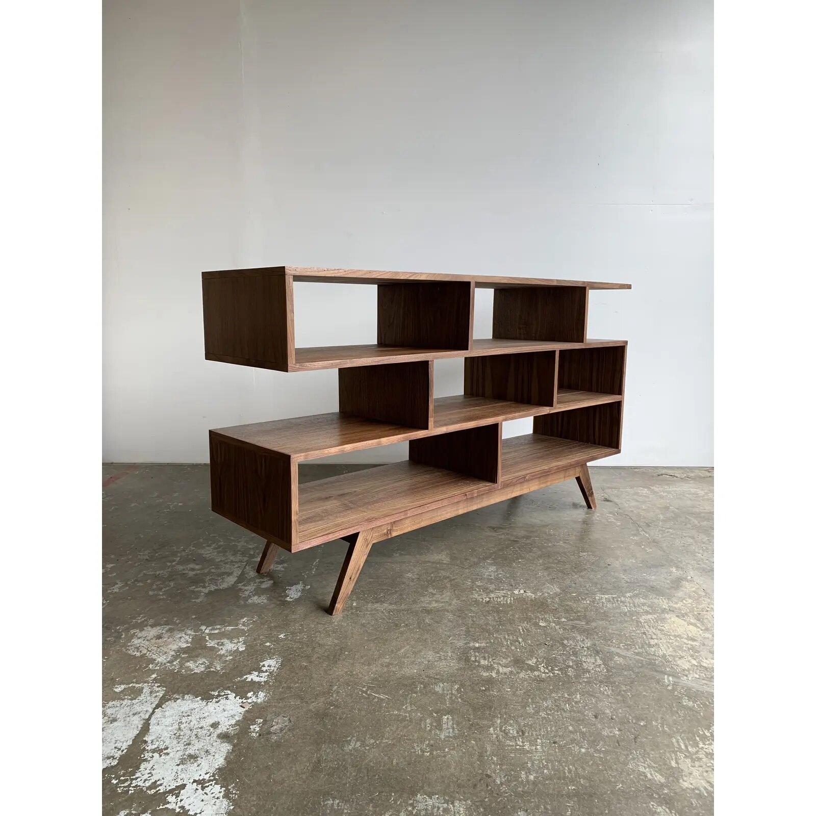 Contemporary Made To Order Staggered Bookshelf- Deep Walnut For Sale