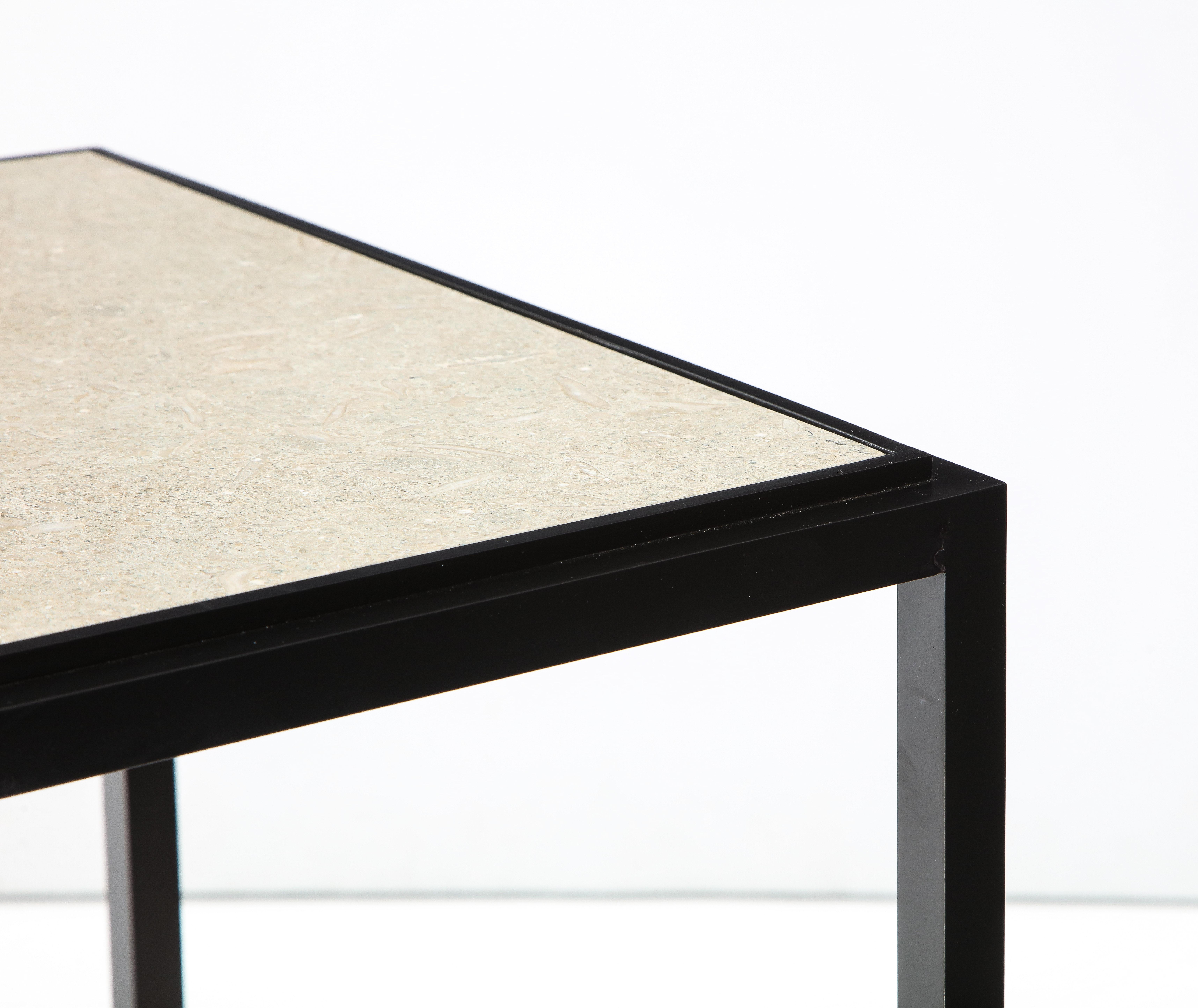 Minimalist Made to Order Stone Top Side Table with Solid Metal Base For Sale