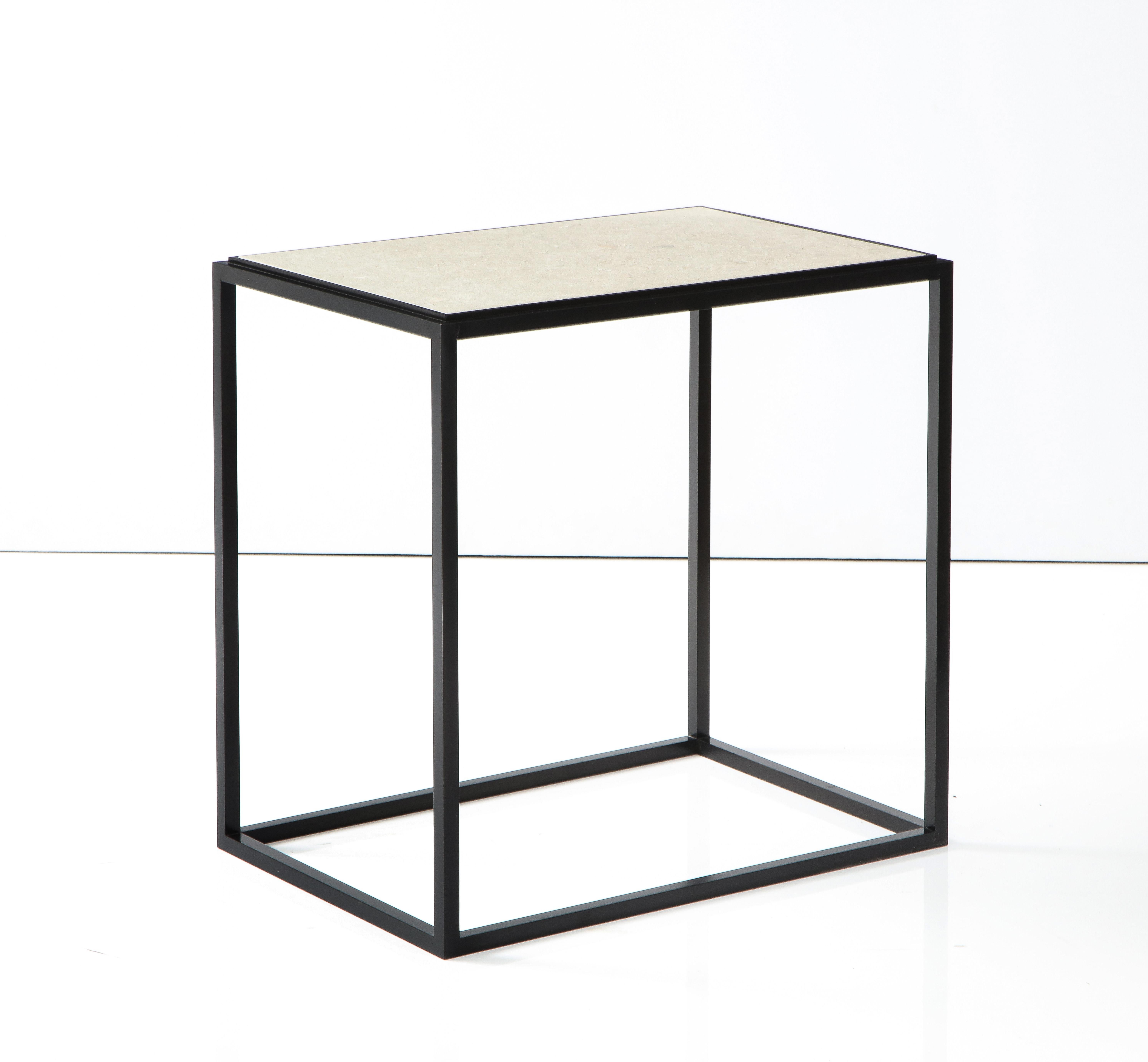 Contemporary Made to Order Stone Top Side Table with Solid Metal Base For Sale